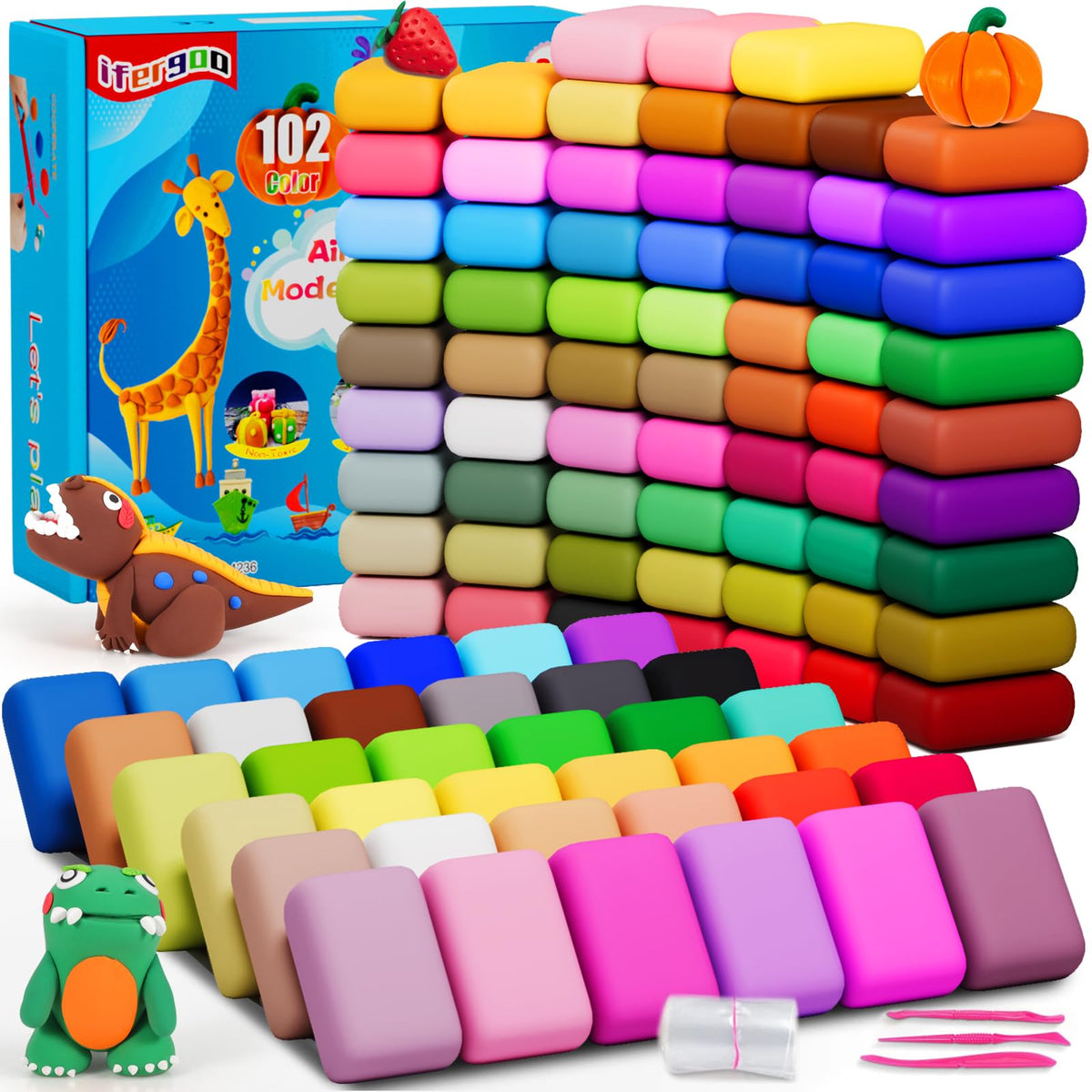 ifergoo Air Dry Clay, 36 Colors Magic Foam DIY Molding Clay for Slime