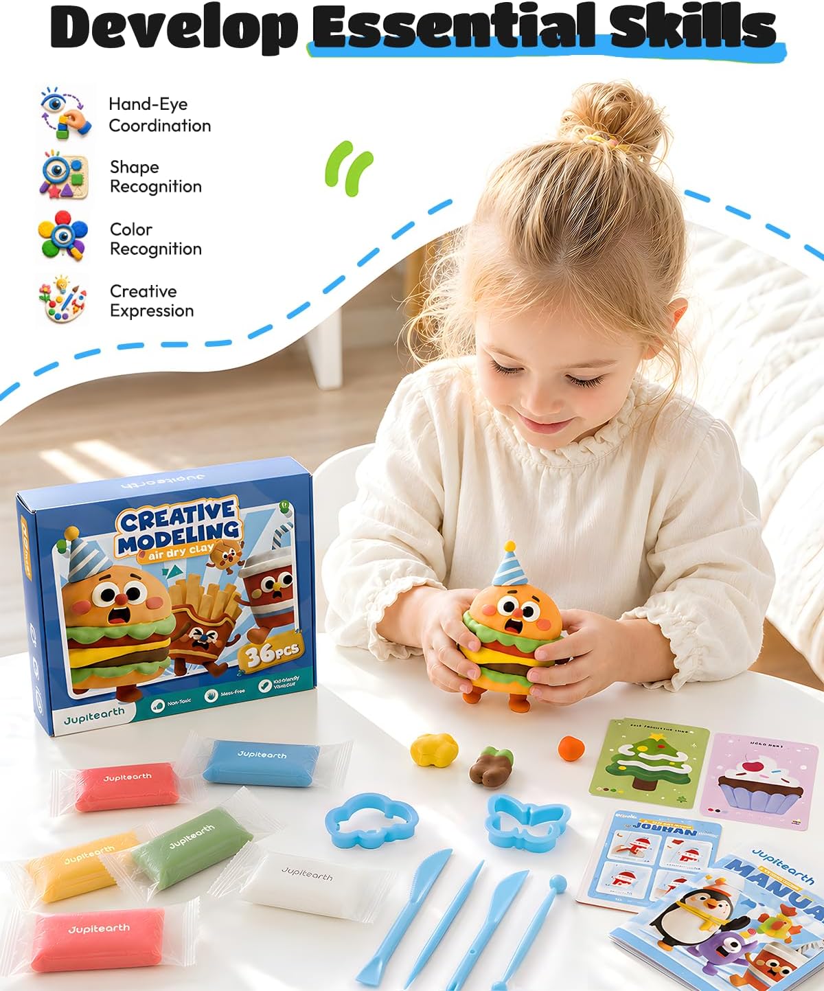 JUPITEARTH Air Dry Clay for Kids, 36 Colors Modeling Clay Kit
