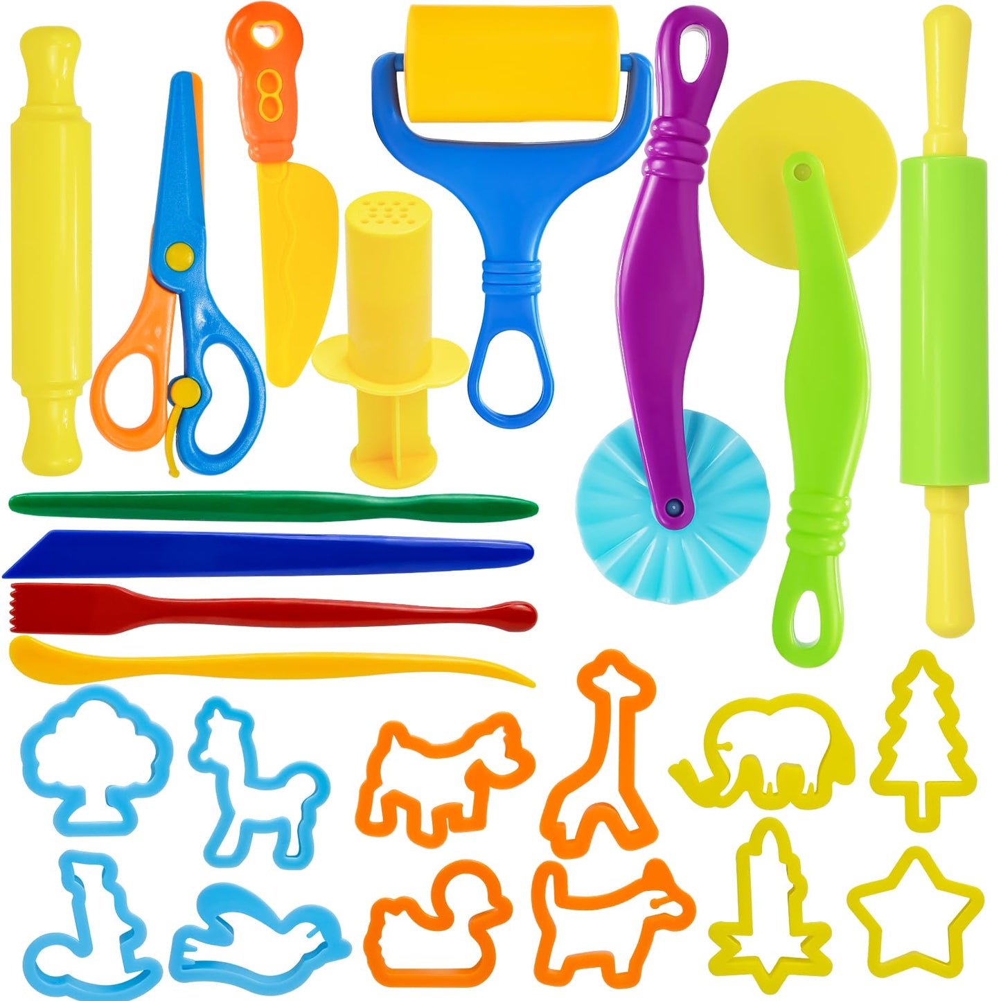 LCY WEDSHI Dough Tool Set, 9 Pcs Dough Tools Sets for Kids Ages 4-8, Dough Accessories Includes Cutters Roller, Rolling Pins, Safety Scissors, Plastic Knife, Plastic Rollers