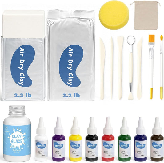 EIGTWEN 20pcs Air Dry Clay for Adults Kit, Full Tools, Ideal for Beginners