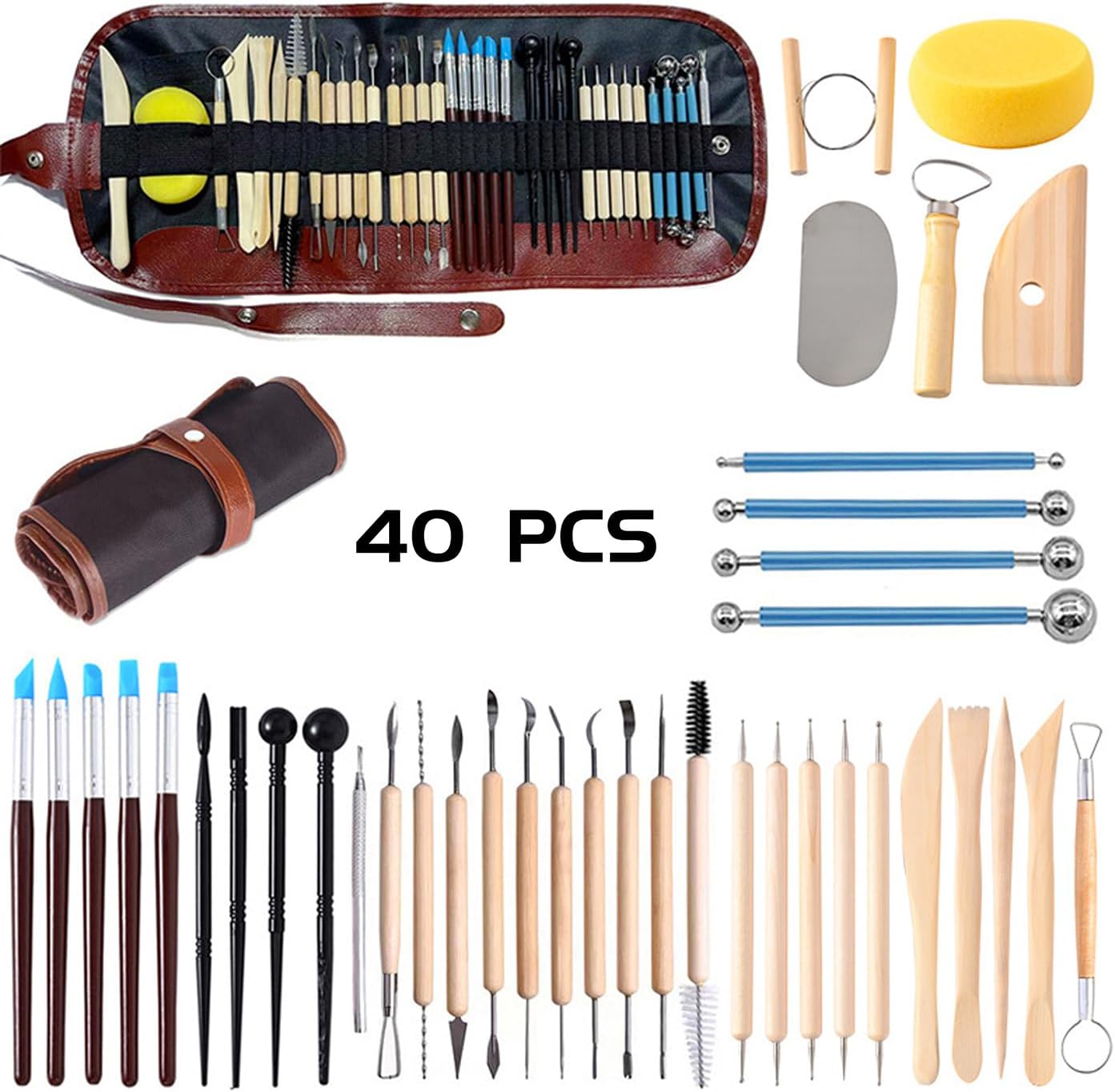 ReArt Natural Air-Dry Clay, Pottery Clay10LBs with 40 Pcs Pottery Tools Clay Sculpting Tool Set, All-Purpose Modeling Clay (White)