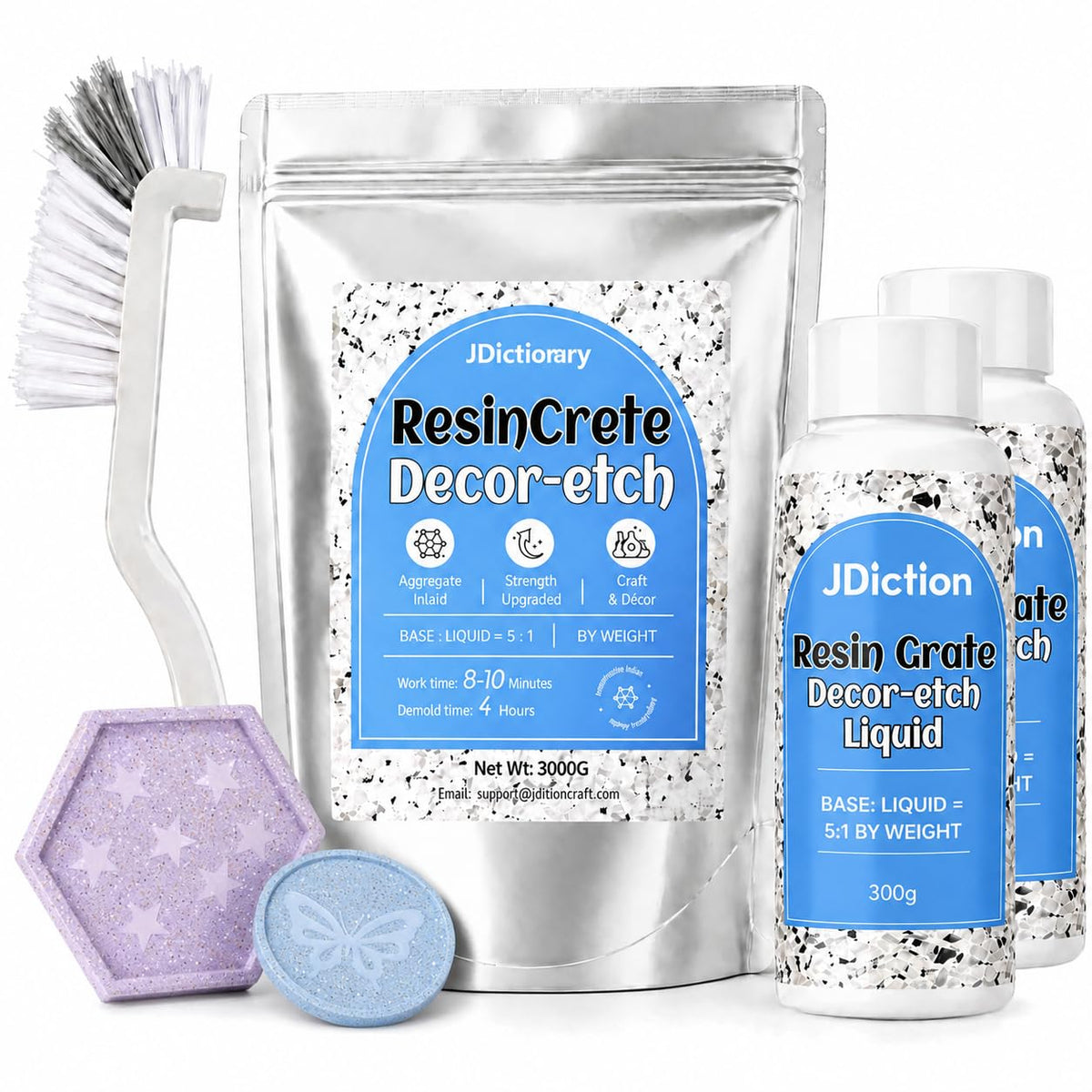 JDiction ResinCrete Decor-Etch Stone Effect Microcement Kit – Aggregate Inlaid & Acid-Etch Formula | High Hardness & Fast Curing | 5:1 Precision Mix for Real Stone Texture (1000g Powder+200g Liquid)