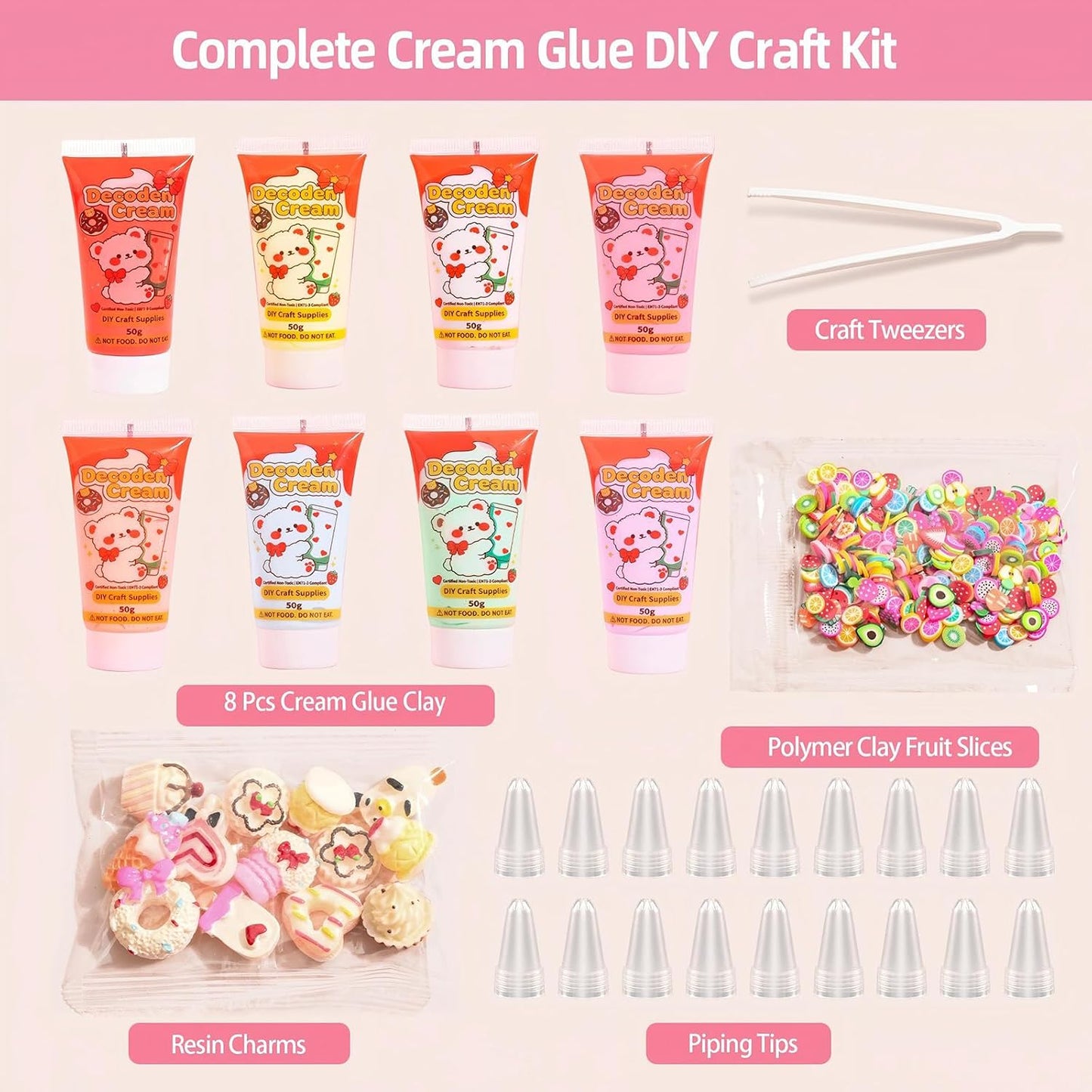 8 PCS Decoden Cream Glue Clay Set with Piping Tips for DIY Art Craft