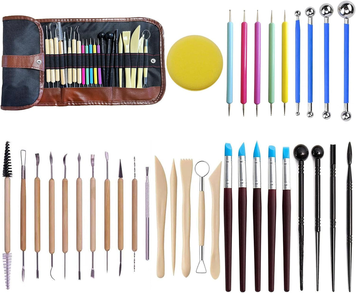 LANGQUN 35pcs Clay Sculpting and Pottery Tools Kit - Air Dry and Polymer Clay Dotting Tools - Ceramic Supplies for Modeling and Shaping - For Kids and Adults