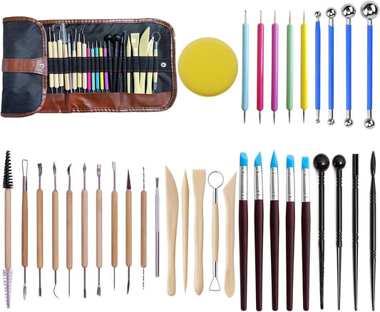 LANGQUN 35pcs Clay Sculpting and Pottery Tools Kit - Air Dry and Polymer Clay Dotting Tools - Ceramic Supplies for Modeling and Shaping - For Kids and Adults