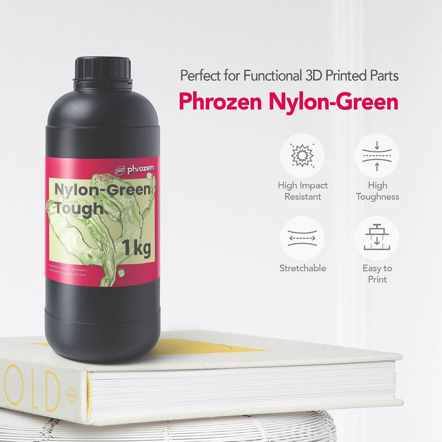 phrozen Nylon-Green Tough Resin with high Resistance, Ideal for Creating Functional 3D Prints, do not Break Easily (1KG)