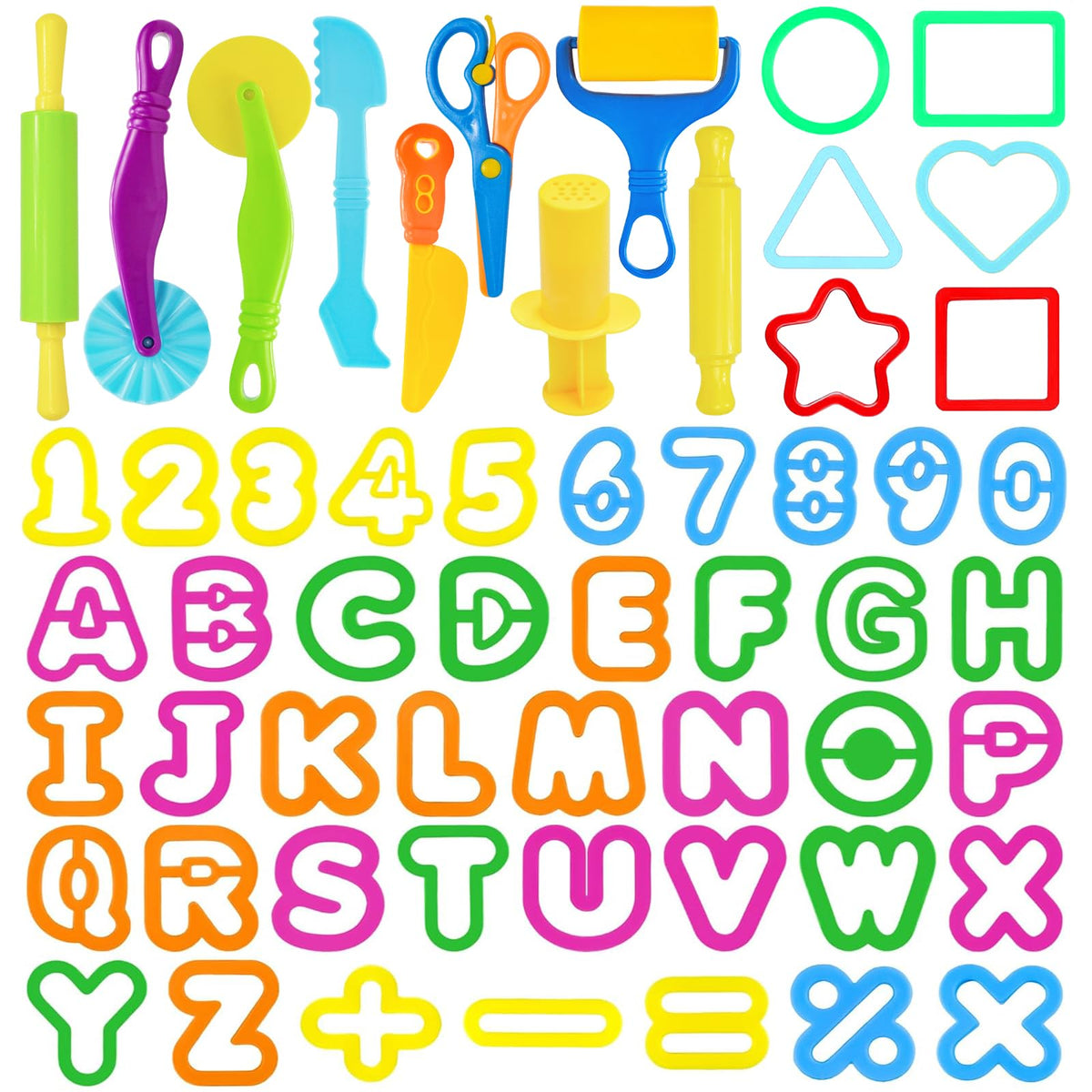 LCY WEDSHI Dough Tool Set, 9 Pcs Dough Tools Sets for Kids Ages 4-8, Dough Accessories Includes Cutters Roller, Rolling Pins, Safety Scissors, Plastic Knife, Plastic Rollers