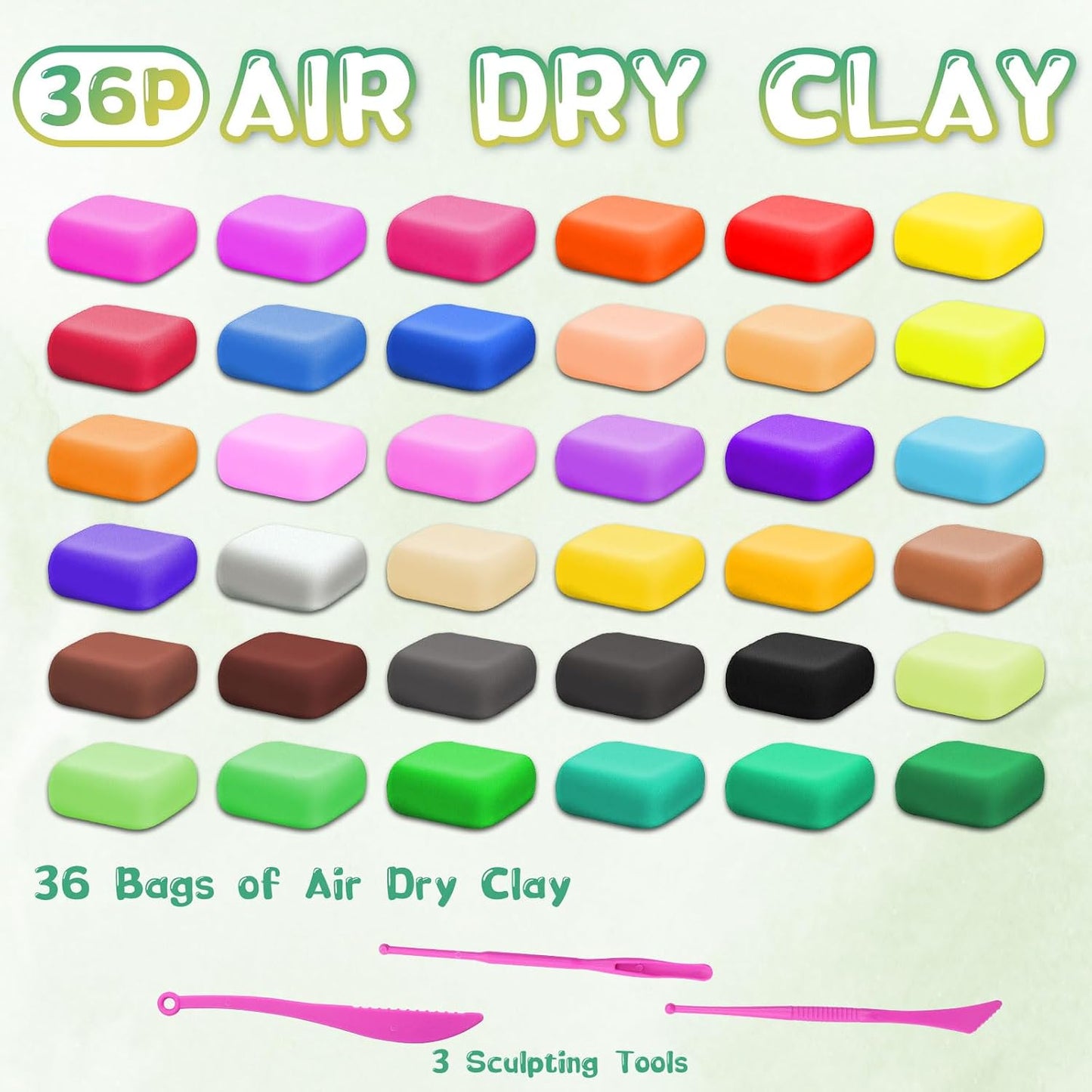36 PCs Air Dry Clay Kit for Kids Age 3-12 with 3 Sculpting Tools 36 Colors
