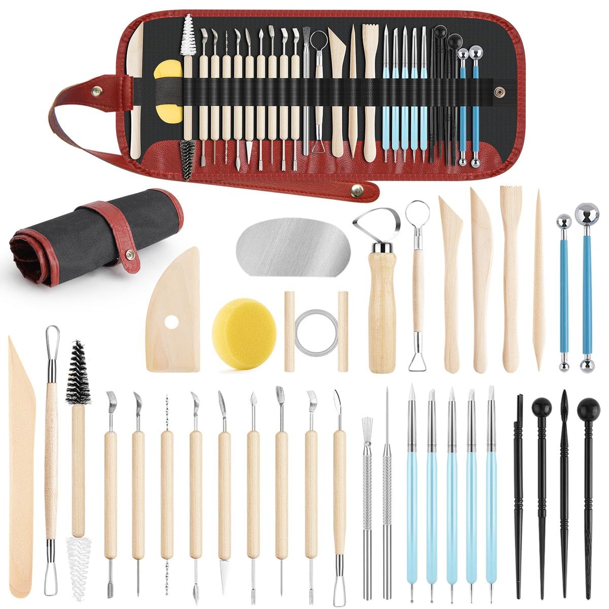 23PCS Clay Tools Sculpting, Ceramic & Pottery Modeling Tool, Ceramics Tools Set, Polymer Tools Kit, Air Dry Clay Tools for Carving, Molding, Pottery Wheel, Crafting Supplies, Pros, Beginners, Adults