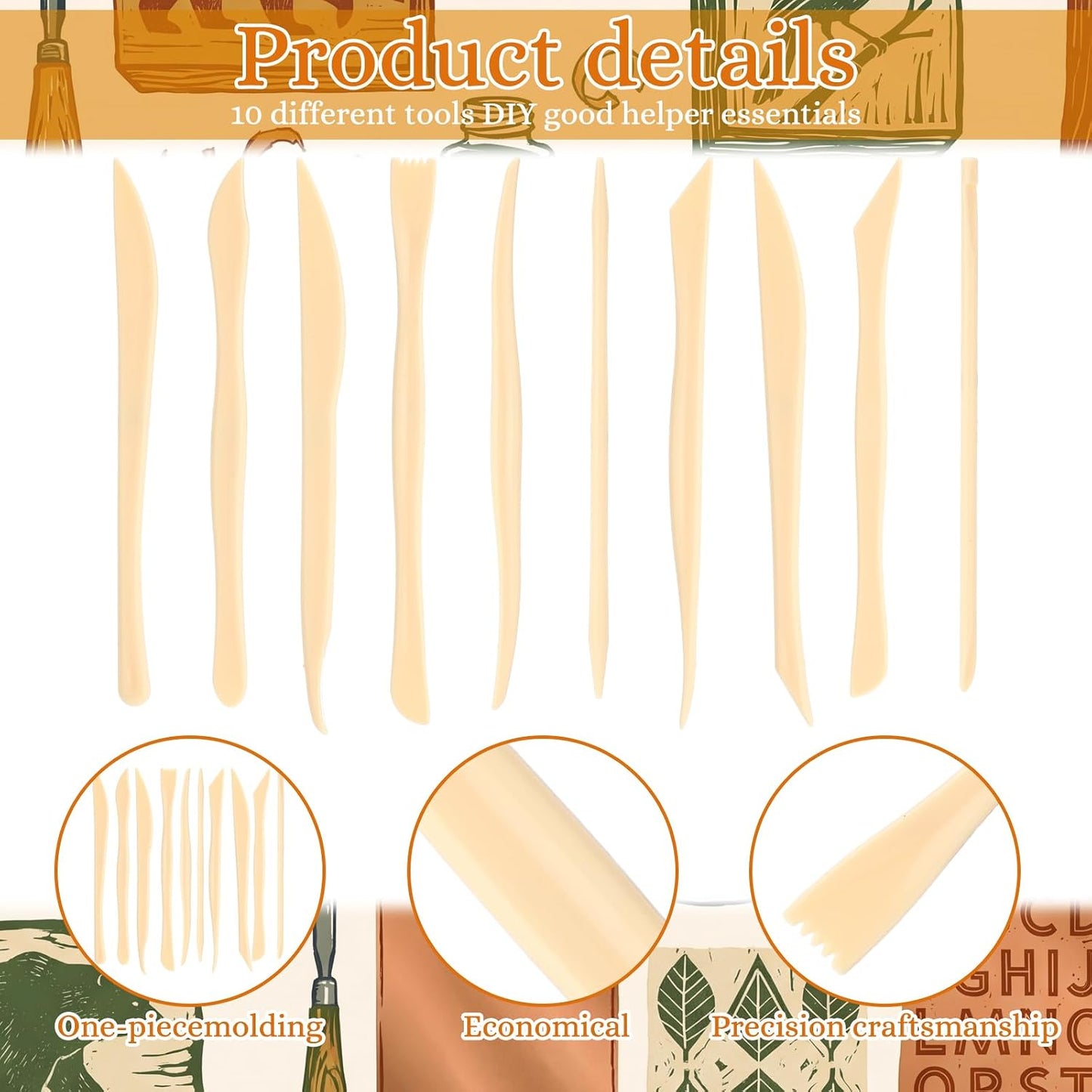 Ferrochef 10 Set 100 Pcs Clay Tools, Plastic Sculpting Tools, Classic Style