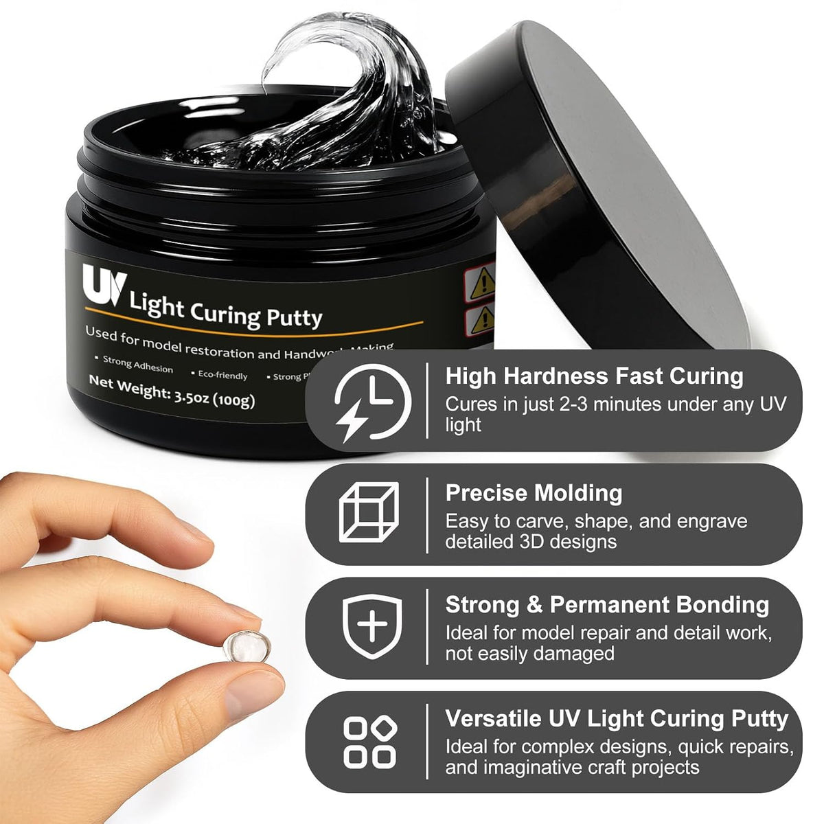 1DFAUL 100g UV Light Curing Putty, Solid Resin, Multi Purpose Adhesive