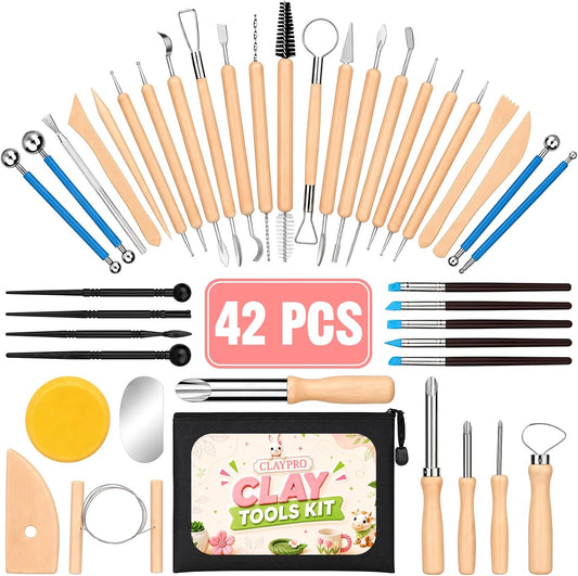 CLAYPRO 42Pcs Clay Tools Kit, Ceramic & Pottery Tools for Adults