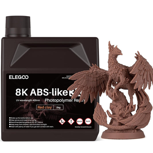 ELEGOO Upgraded ABS-Like 3D Printer 8k Resin 3.0, 405nm UV-Curing LCD Resin High Precision Fast Curing Non-Brittle Photopolymer Resin for LCD Printing Red Clay 2KG