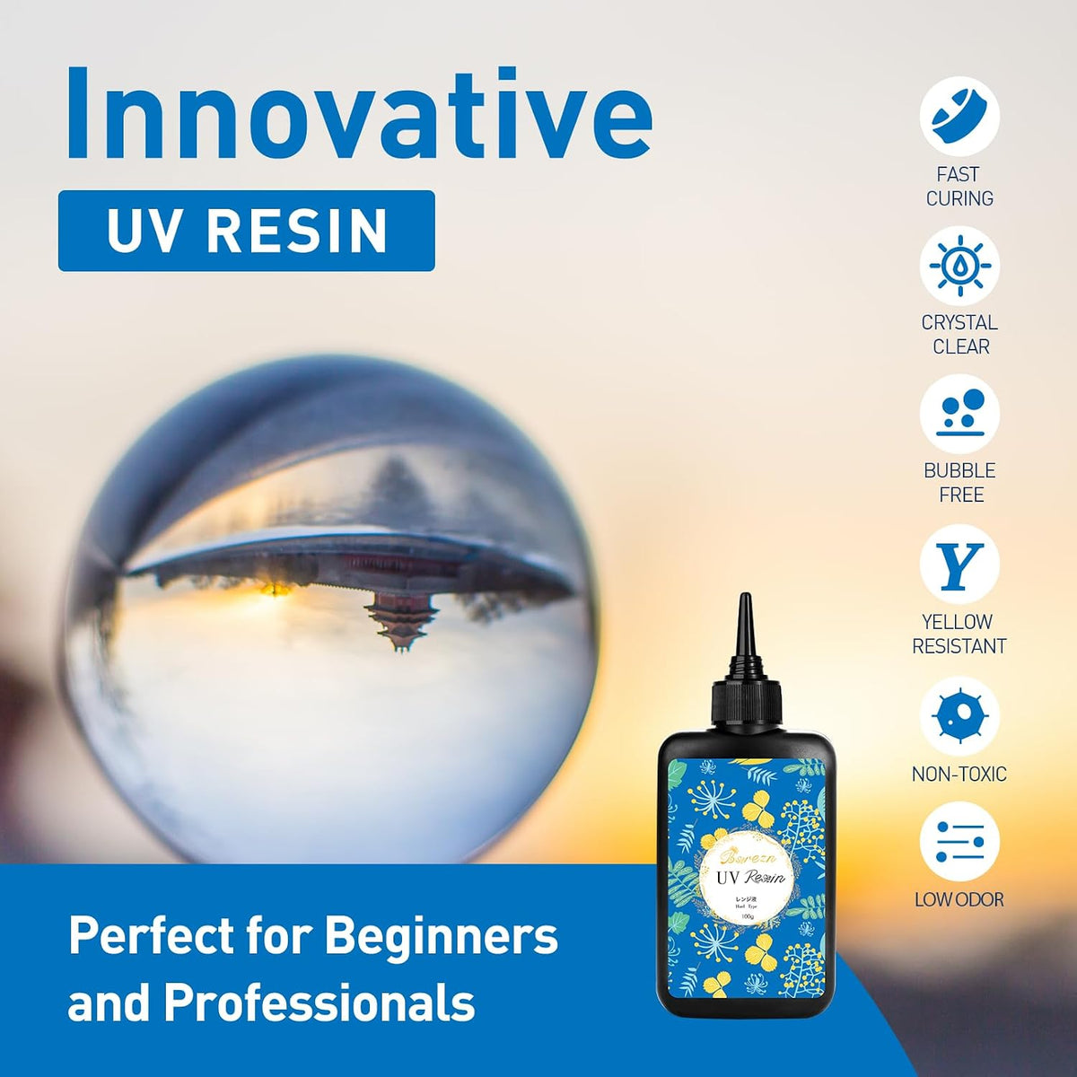 Bsrezn 200g UV Resin Kit with Light, Clear UV Epoxy Resin Cure for Jewelry
