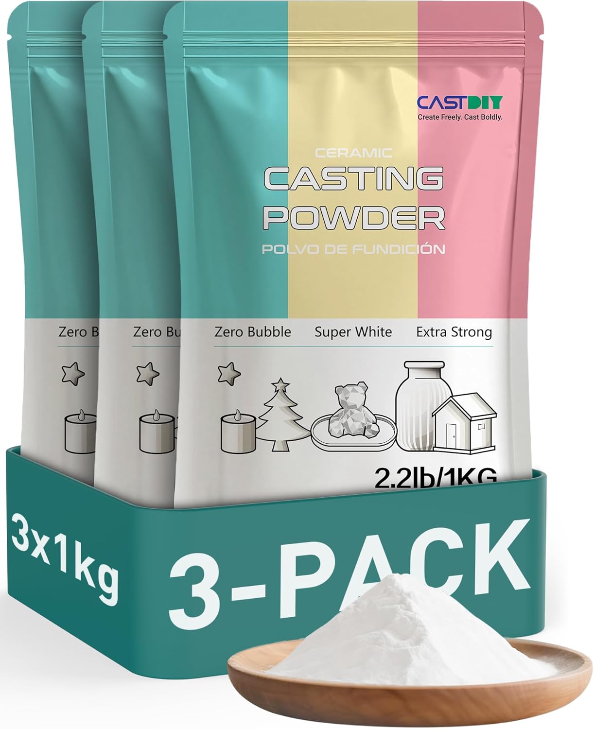 Casting Powder 3 kg, Zero Bubbles, Super White, Super Hard, Odorless, Plaster Gypsum Powder for Silicone Molds, 30 Minutes Demold, Suitable for Handicrafts, Decorations, Plaster Statues, DIY