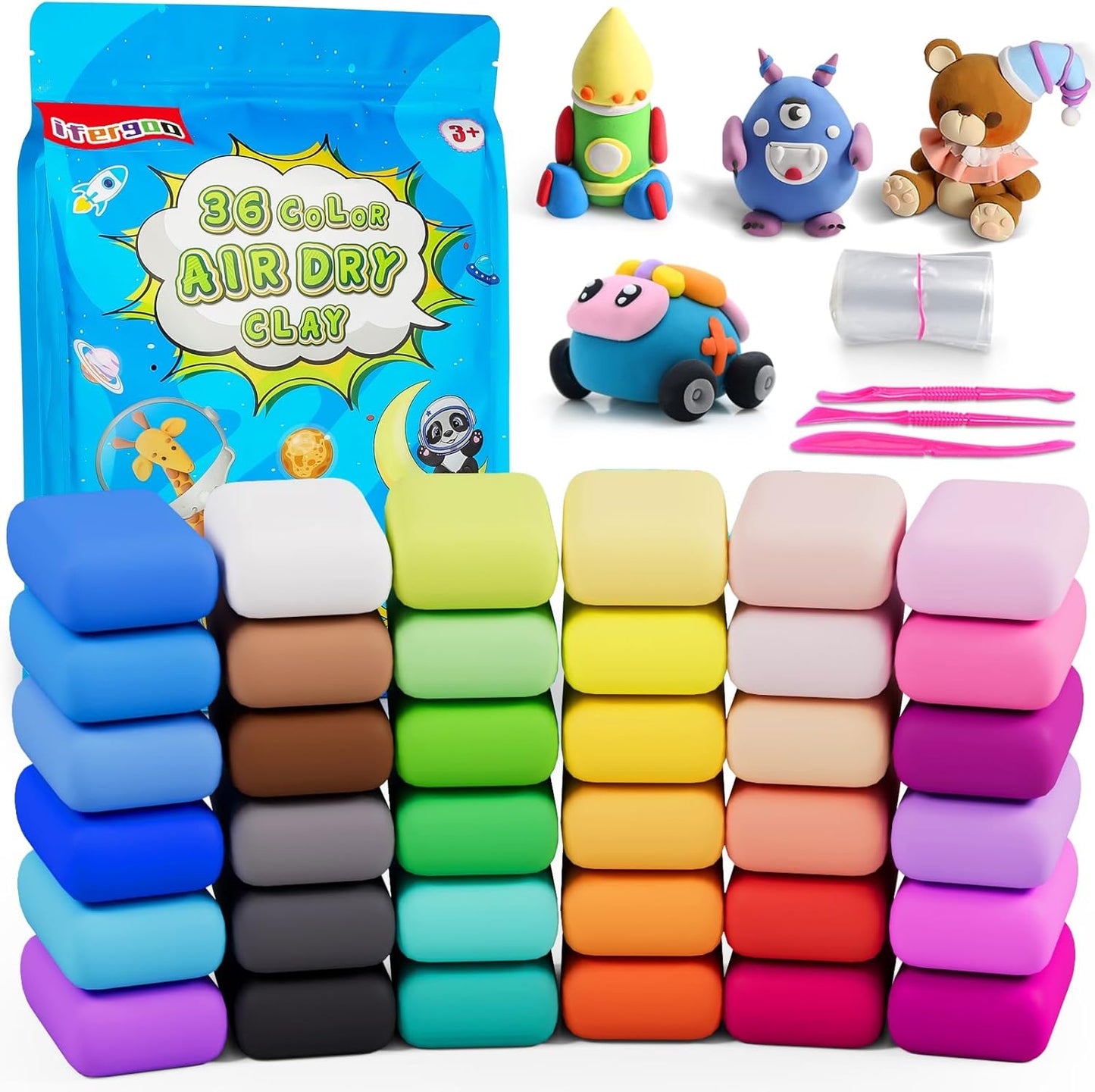 ifergoo Air Dry Clay, 36 Colors Magic Foam DIY Molding Clay for Slime