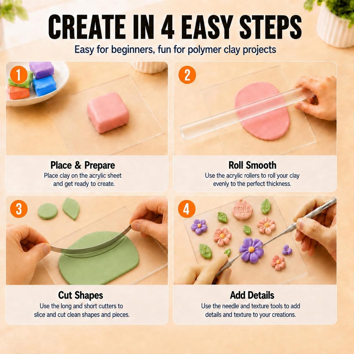 12 Pcs Polymer Clay Tools Kit, Acrylic Roller Rolling Pin Cutters