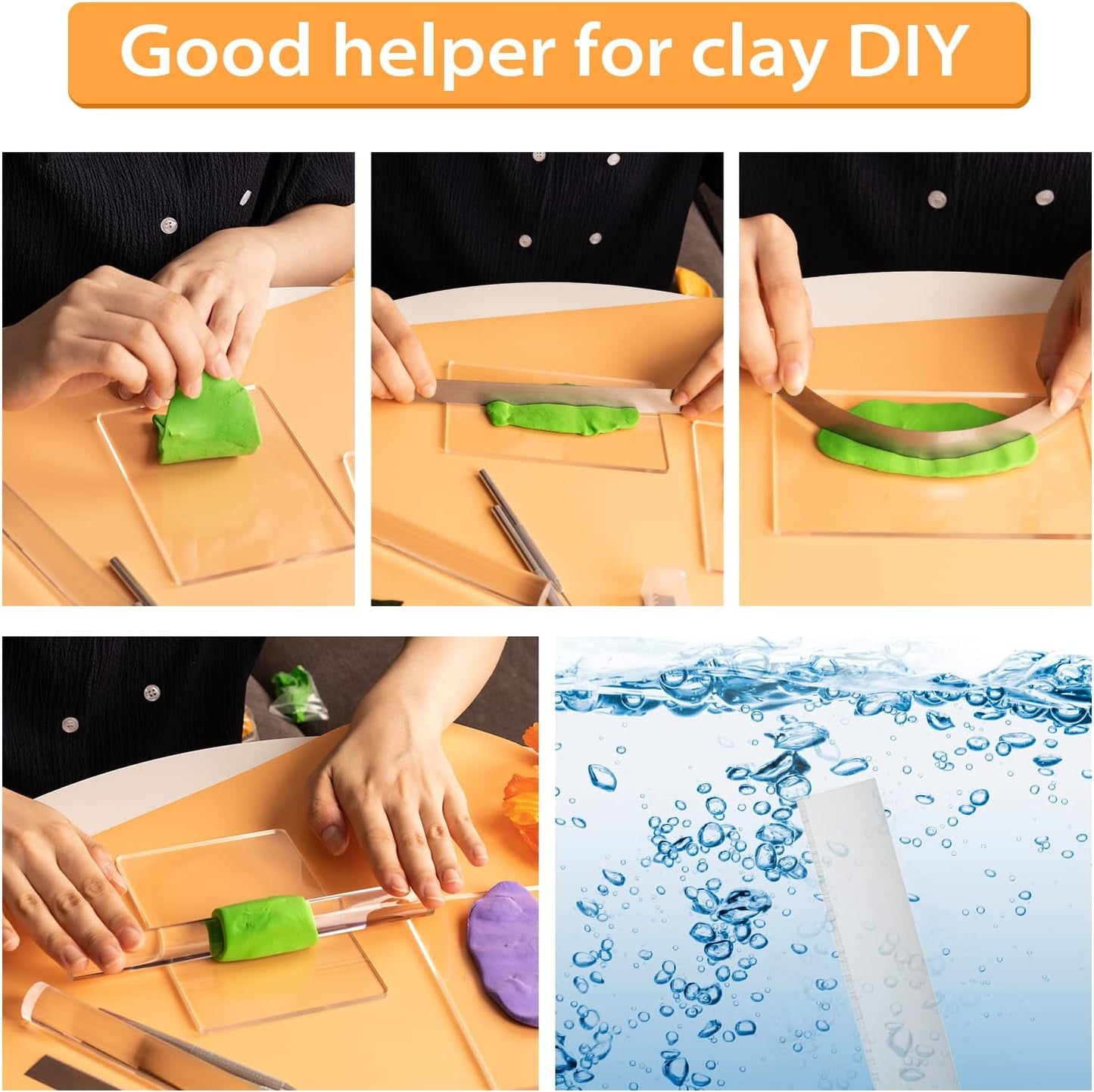 12 Pcs Polymer Clay Cutter Tools, Acrylic Roller for Polymer Clay, Acrylic Sheet Rectangle Shape, Clay Rolling Pin, Modeling Clay Carving Tools, Shaping Knife for Clay DIY, Earing Making, Jewelry