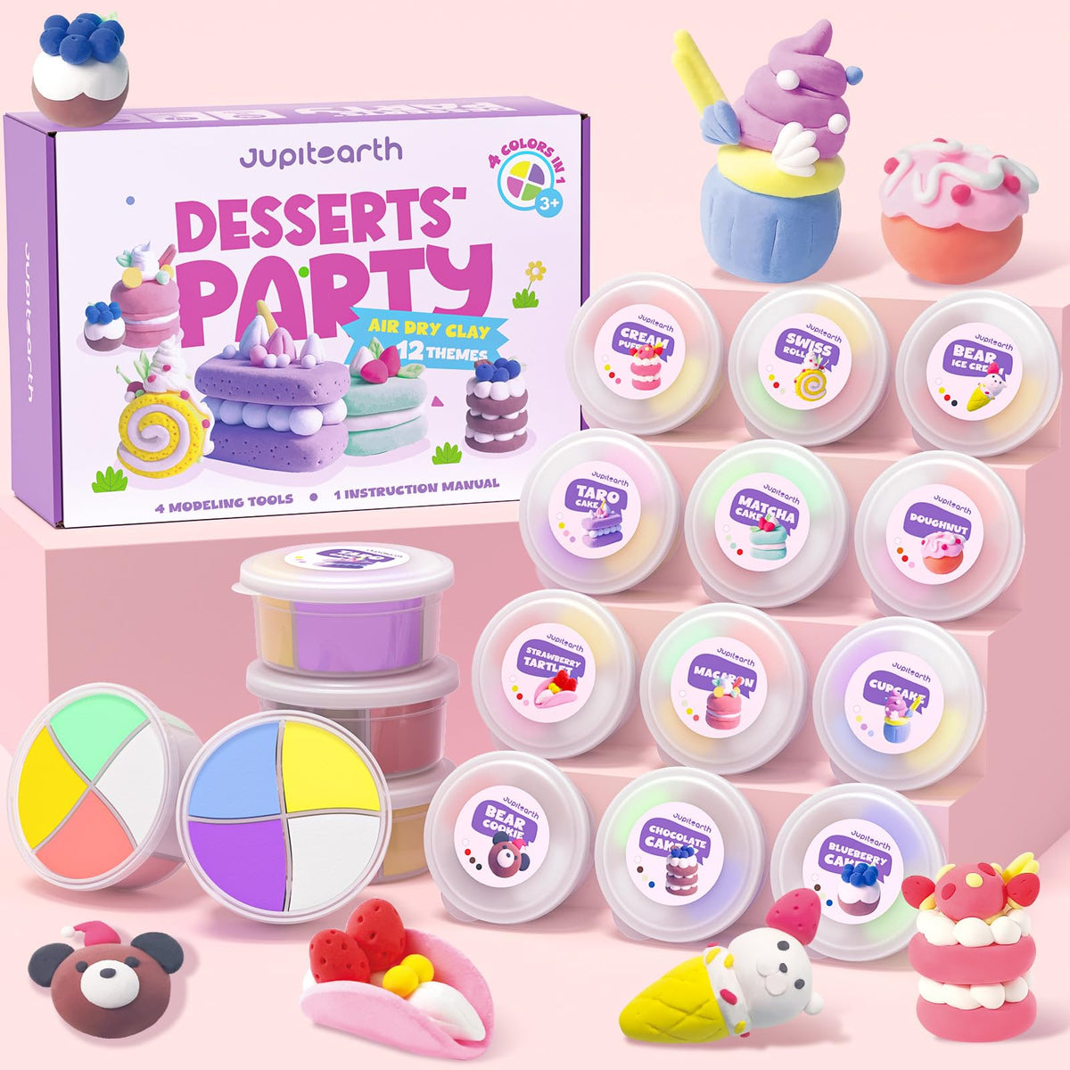 JUPITEARTH Air Dry Clay for Kids,12 Animals Theme Party Modeling Clay Set