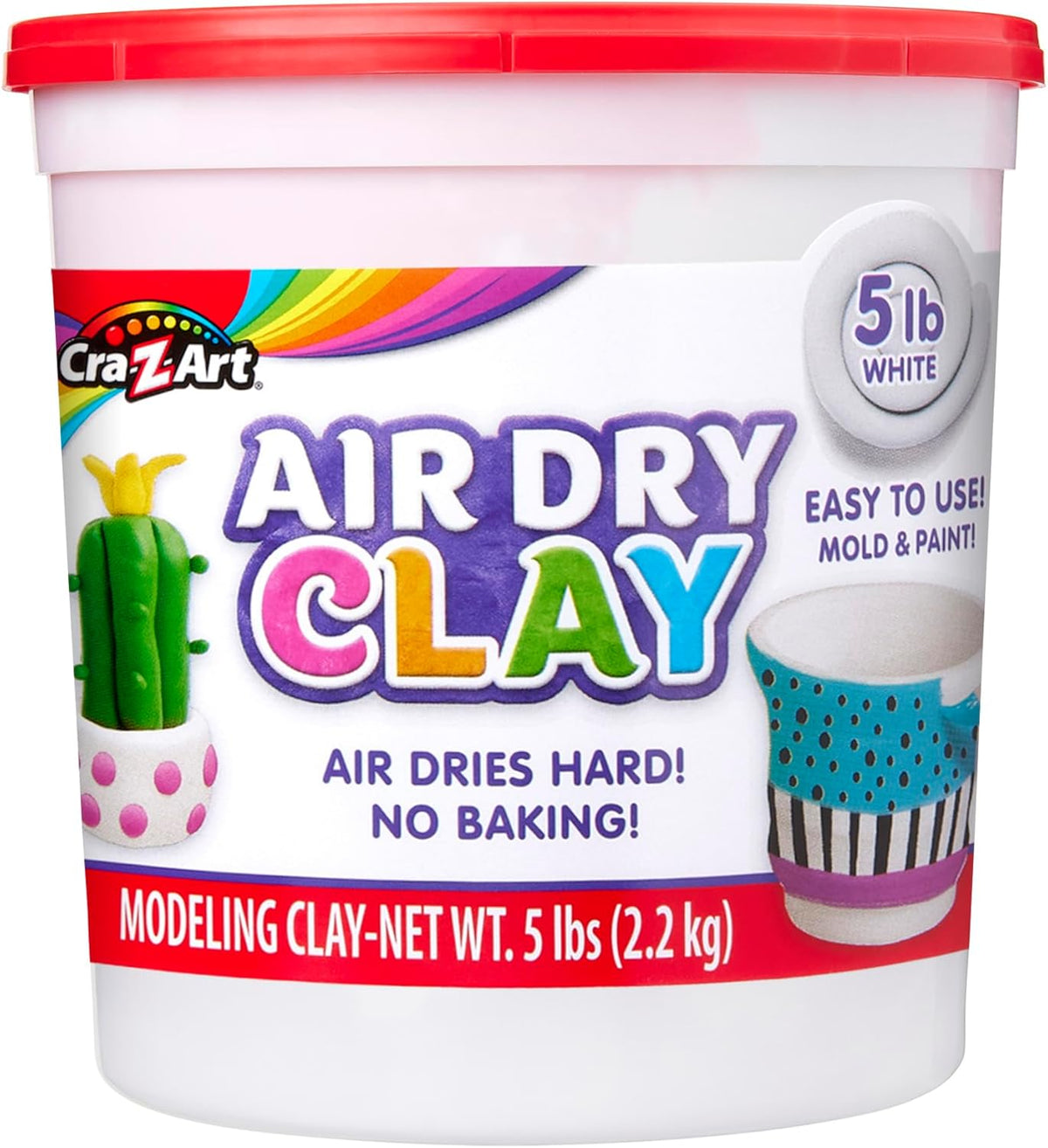 Cra-Z-Art Air Dry Clay - 5lb Bucket Natural White Modeling Clay, Perfect for Sculpting, School Projects, Bulk Class Supplies for Teachers, Day Cares, Camps, Essential for School