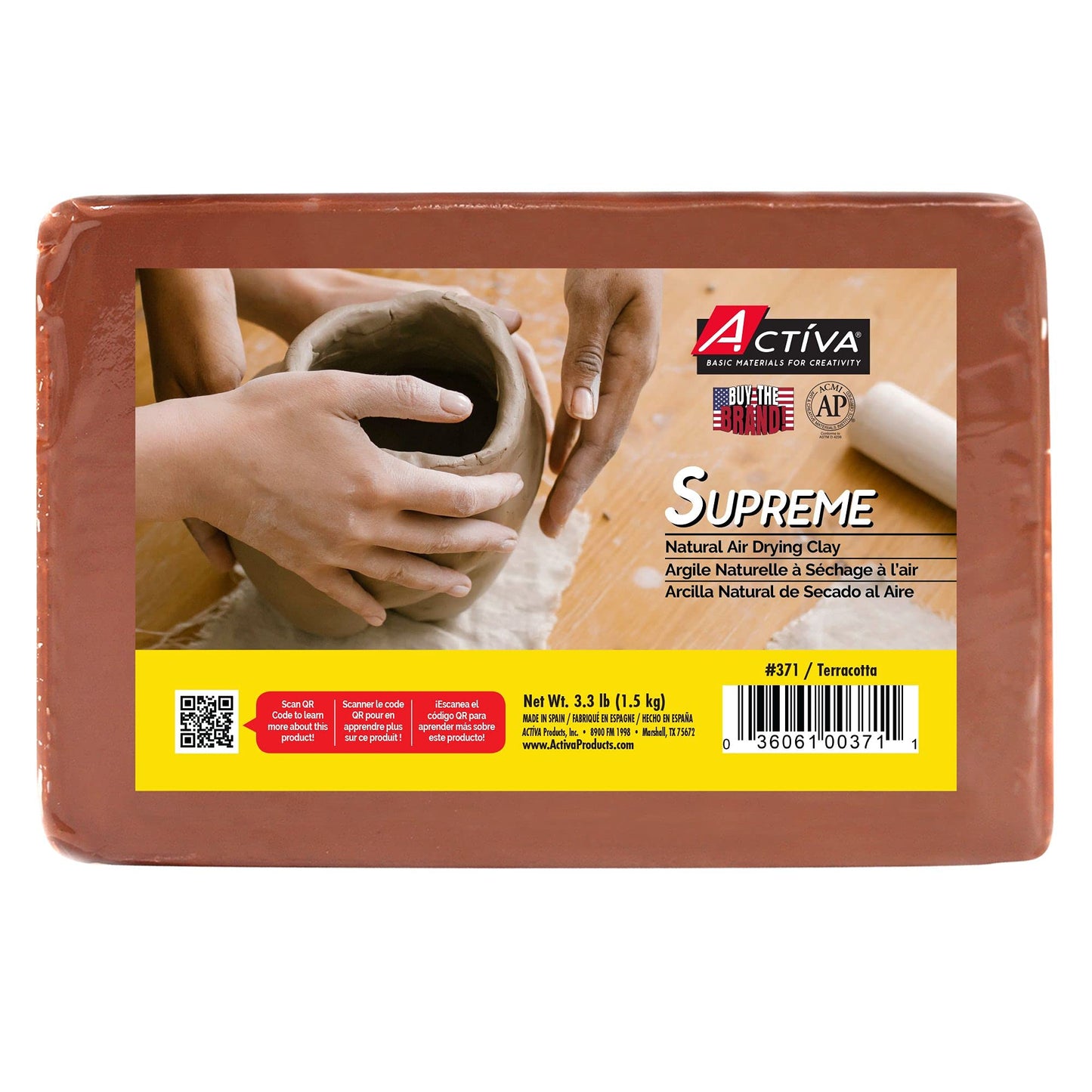 Activa Supreme Clay, White, Premium Natural Air Dry Clay, 3.3lb (1.5kg) | Ultra-Fine & Exceptional Plasticity for Studio, Classroom & Hobby Use