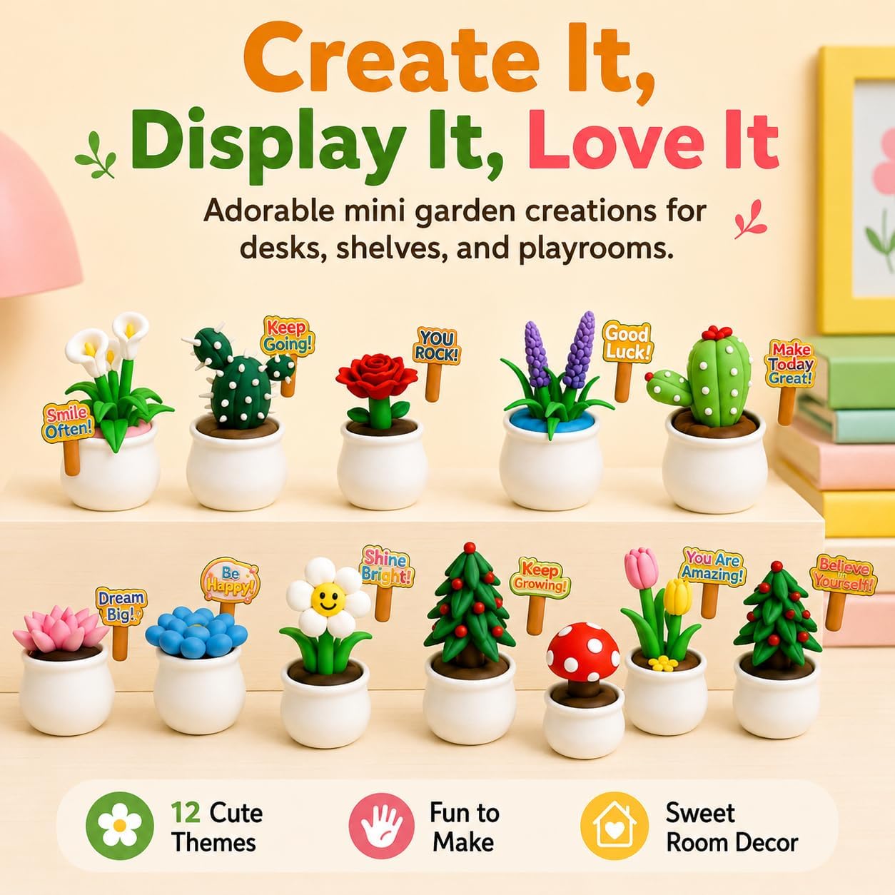 Air Dry Clay Kit for Kids, 12 Plants Modeling Magic Clay Sculpting Tools