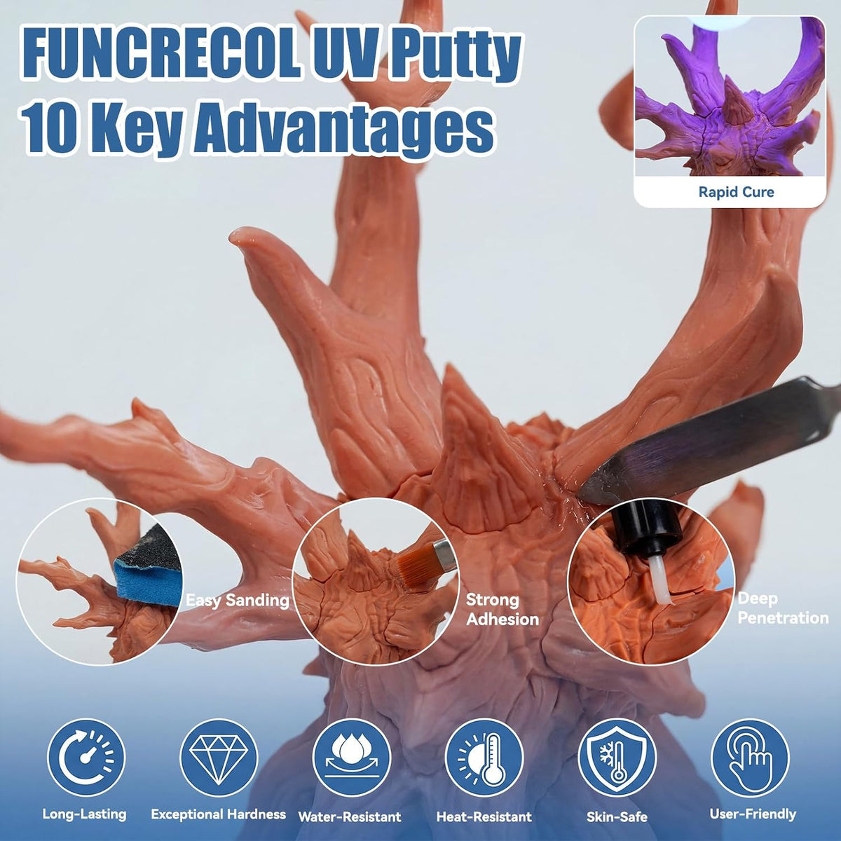 Lounsweer 200g UV Light Curing Putty Resin Clay 3D Print Repair Filler Fast Curing for 3D Crafts Model Kits Fix Nicks Scratches Cracks Quickly(200g, Clear)