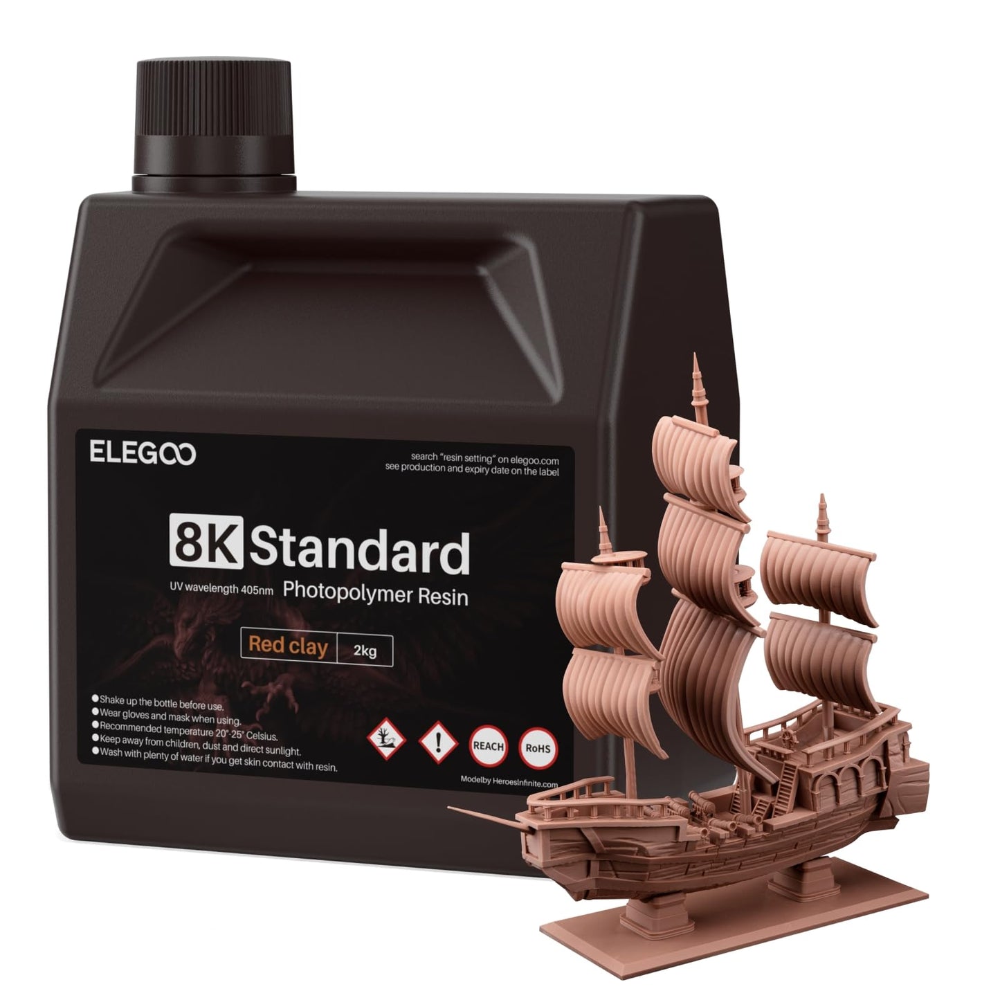 ELEGOO 8K Standard Resin for 3D Printing, Ultra Precision, 405nm Fast UV Curing Photopolymer 3D Resin for 8K 9K 12K 16K Resin 3D Printer, Red Clay 1000g