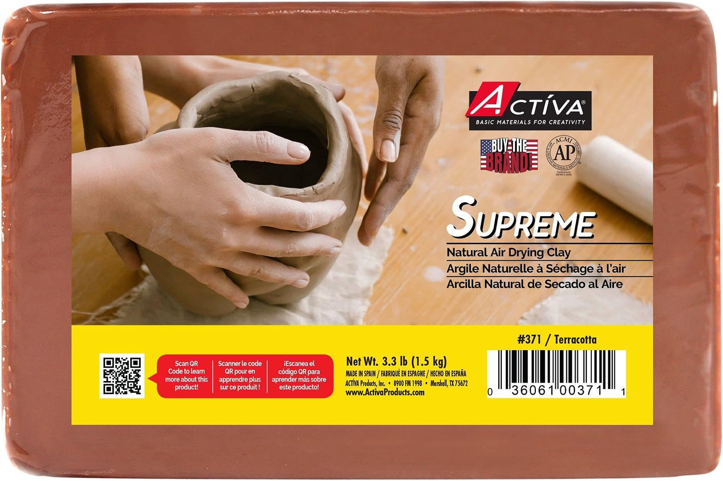 Activa Supreme Clay, White, Premium Natural Air Dry Clay, 3.3lb (1.5kg) | Ultra-Fine & Exceptional Plasticity for Studio, Classroom & Hobby Use