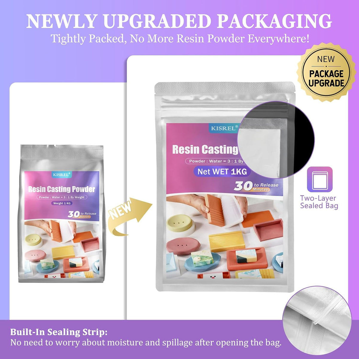 Resin Casting Powder 3000g (Packaging Upgrade), 20~30 Minutes Demold, Water Activated Plaster Powder for Craft Casting, Easy Mixing and Self Leveling