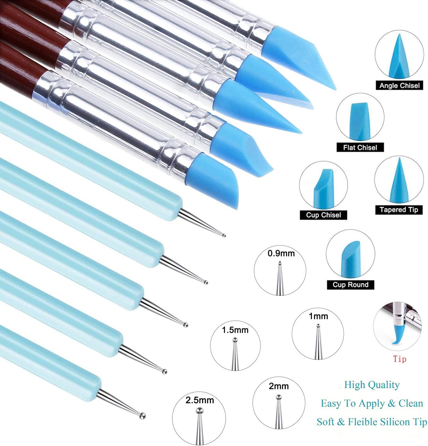 Silicone Clay Sculpting Tool - 10Pcs Modeling Dotting Tool for Pottery Craft, Rock, Nail, Blending, Drawing