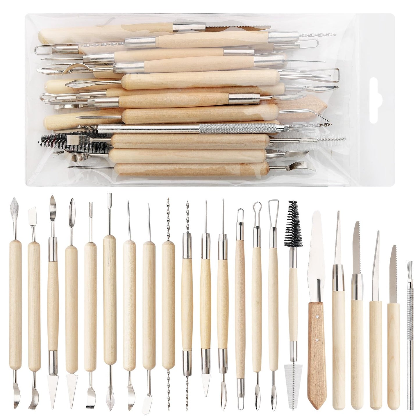 23PCS Clay Tools Sculpting, Ceramic & Pottery Modeling Tool, Ceramics Tools Set, Polymer Tools Kit, Air Dry Clay Tools for Carving, Molding, Pottery Wheel, Crafting Supplies, Pros, Beginners, Adults