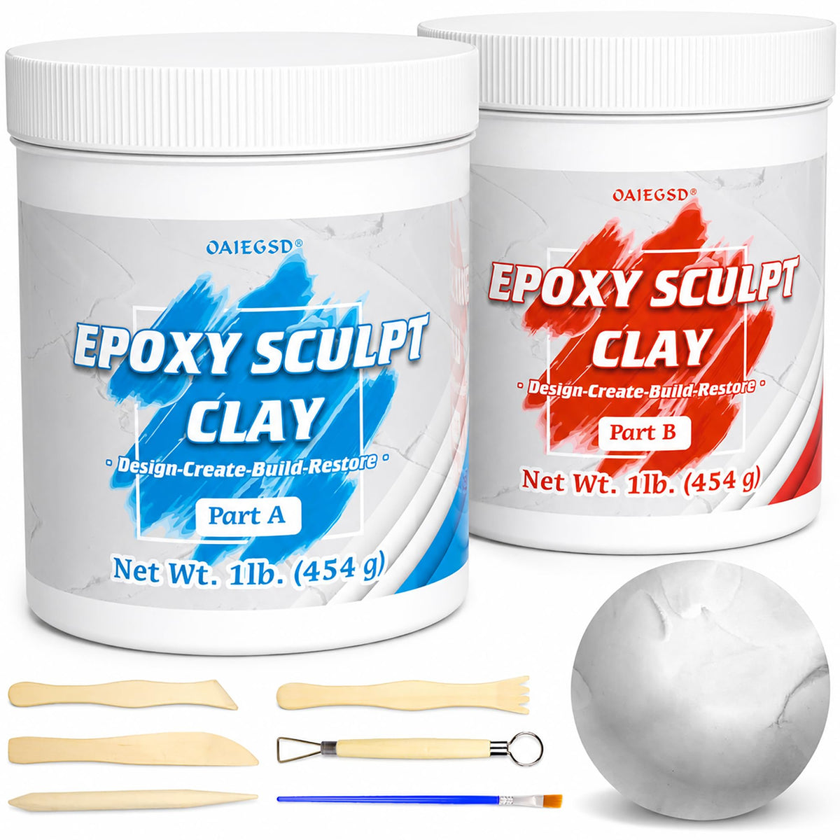 1 lb White Epoxy Putty Sculpt Clay, 2 Part Self Hardening Modeling Clay