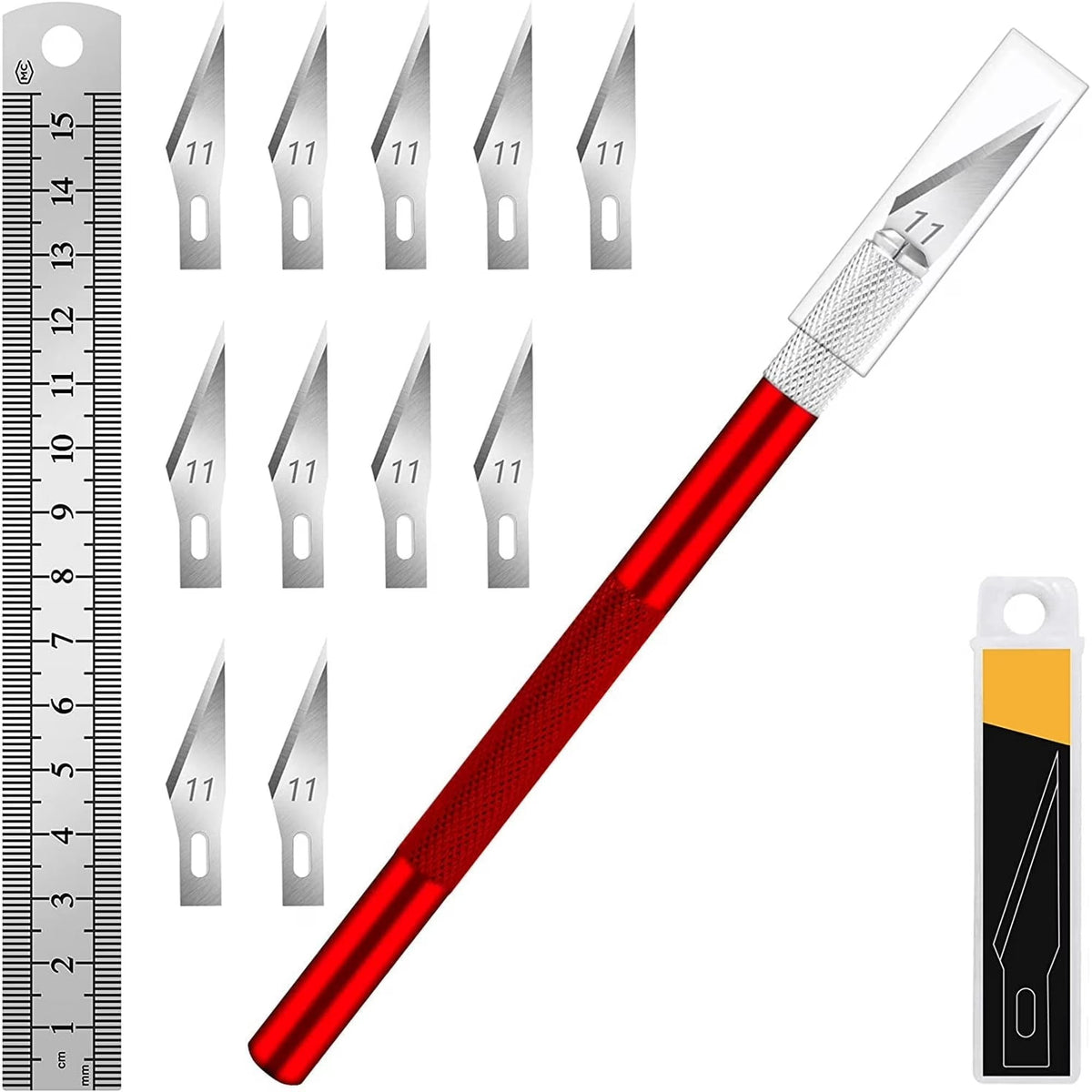 DIYSELF Craft Hobby Knife Set with 10 Extra #11 Blades, 6-Inch Metal Ruler