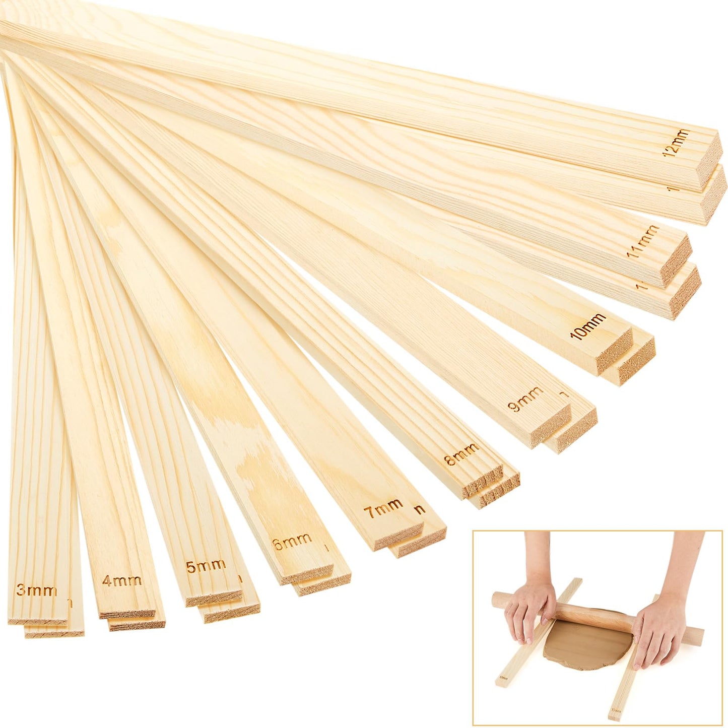 Sasylvia 10 Pcs Clay Pottery Rolling Pin Guides,5 Size,Wood Color