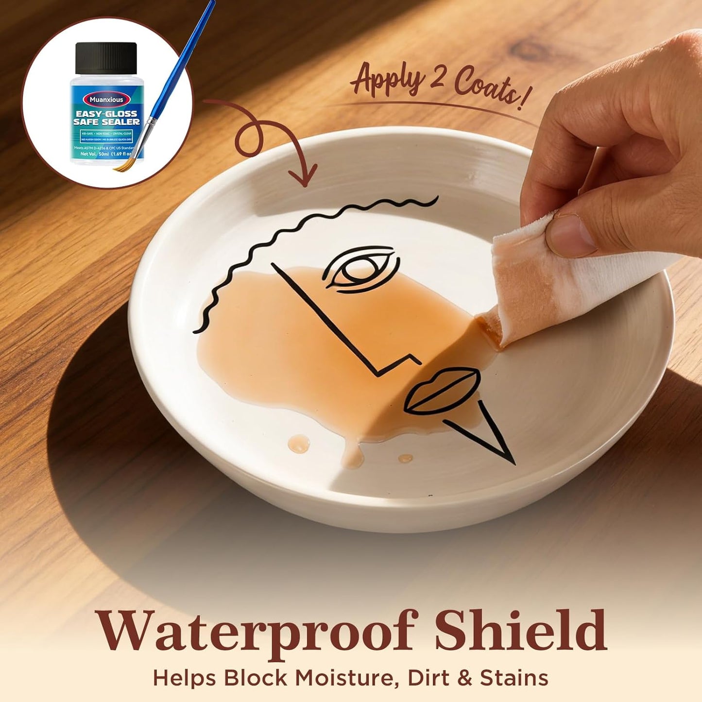Air-Dry Clay Varnish, Clear Gloss, Low Odor, ASTM D-4236, 50 mL