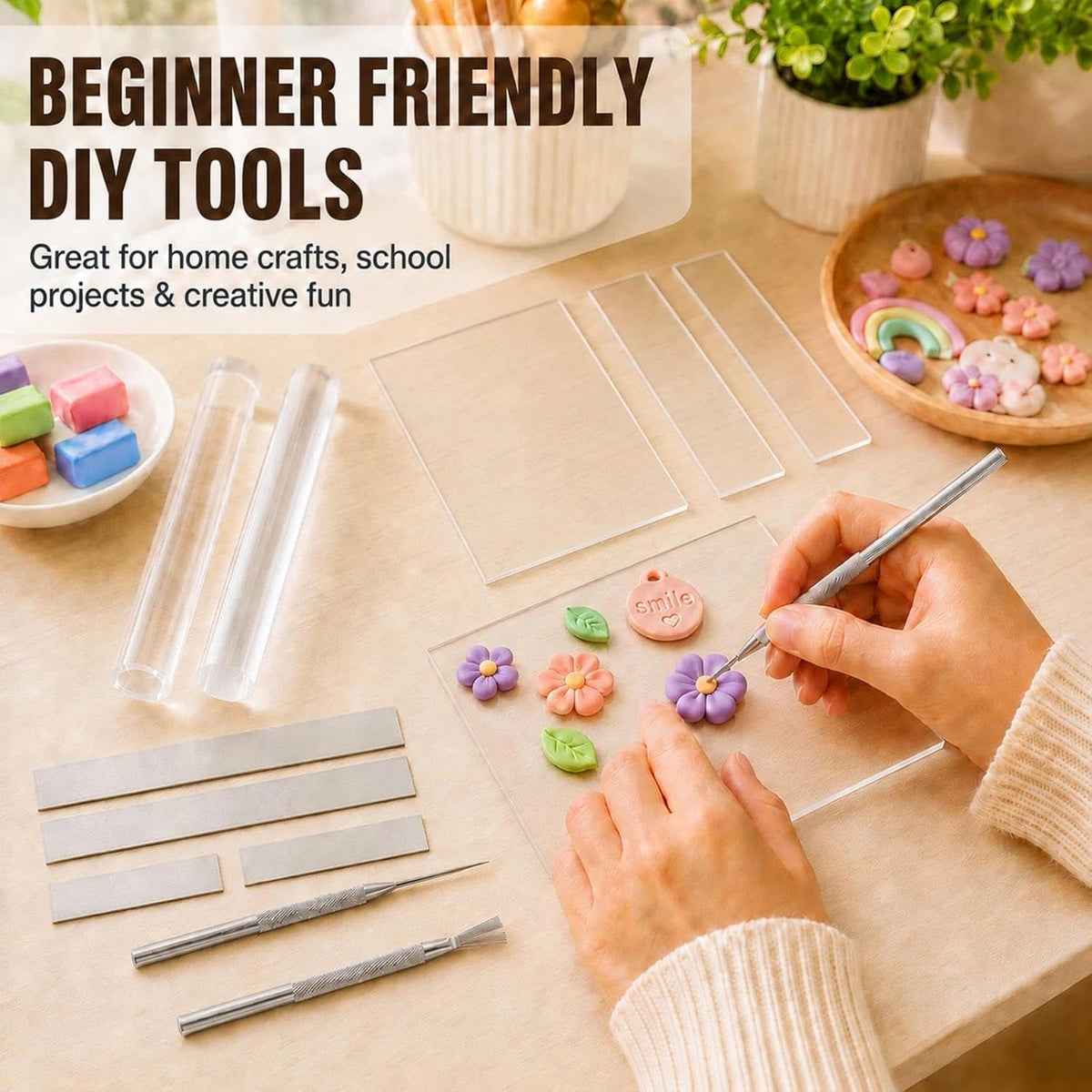 12 Pcs Polymer Clay Tools Kit, Acrylic Roller Rolling Pin Cutters