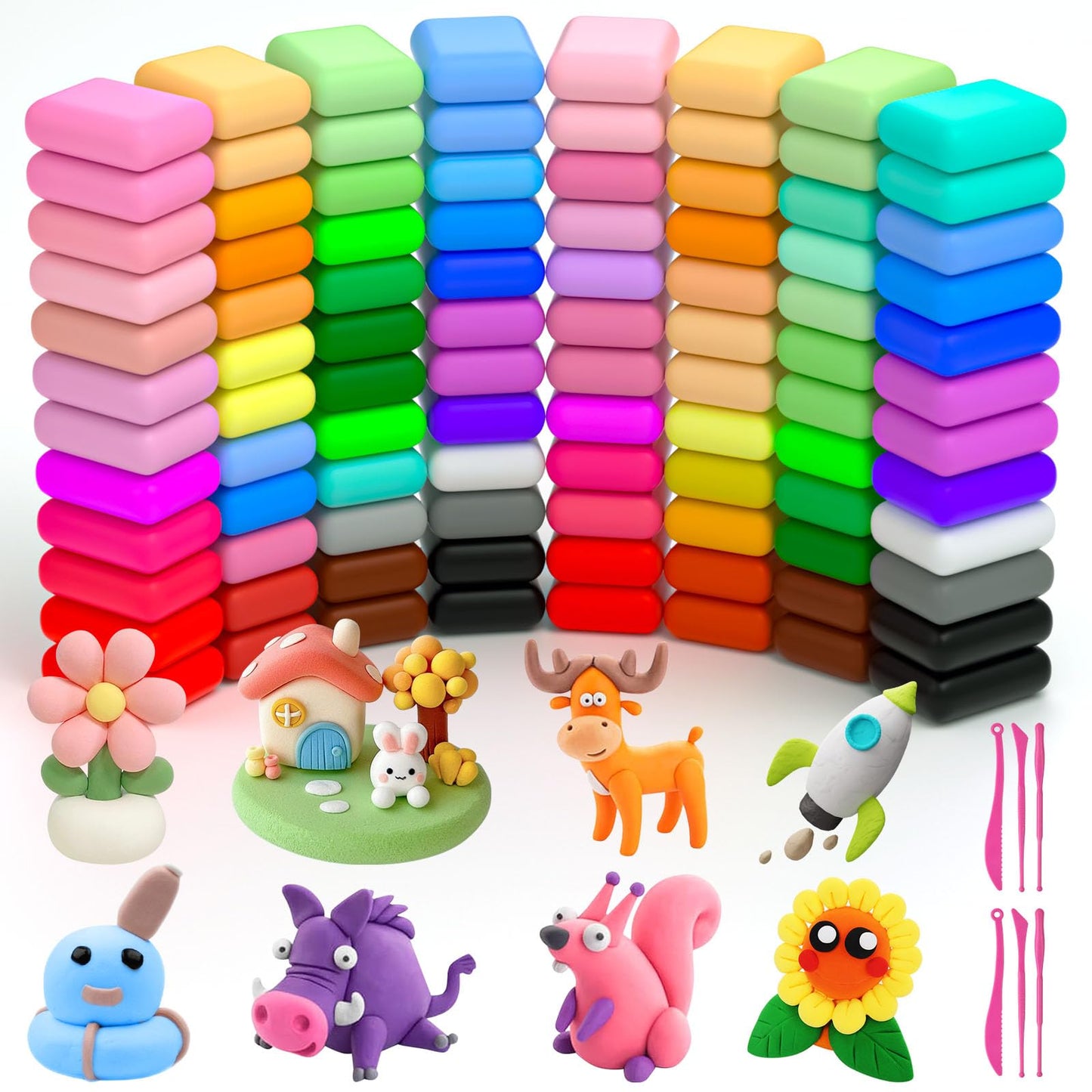 Ainiv Air Dry Clay Kit, 60 Colors DIY Model Magic Clay for Kids