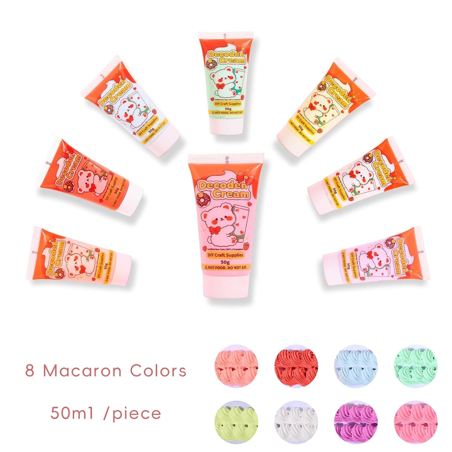 8 PCS Decoden Cream Glue Clay Set with Piping Tips for DIY Art Craft