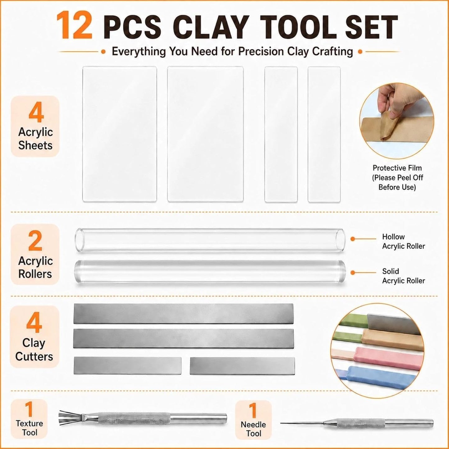 12 Pcs Polymer Clay Tools Kit, Acrylic Roller Rolling Pin Cutters