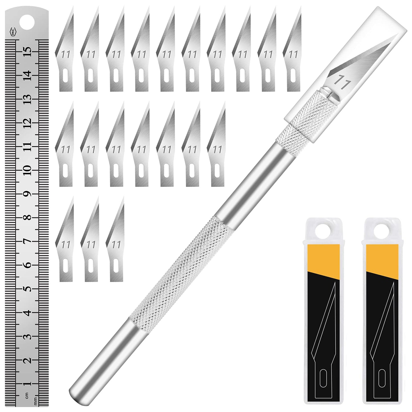 DIYSELF Craft Hobby Knife Set with 10 Extra #11 Blades, 6-Inch Metal Ruler