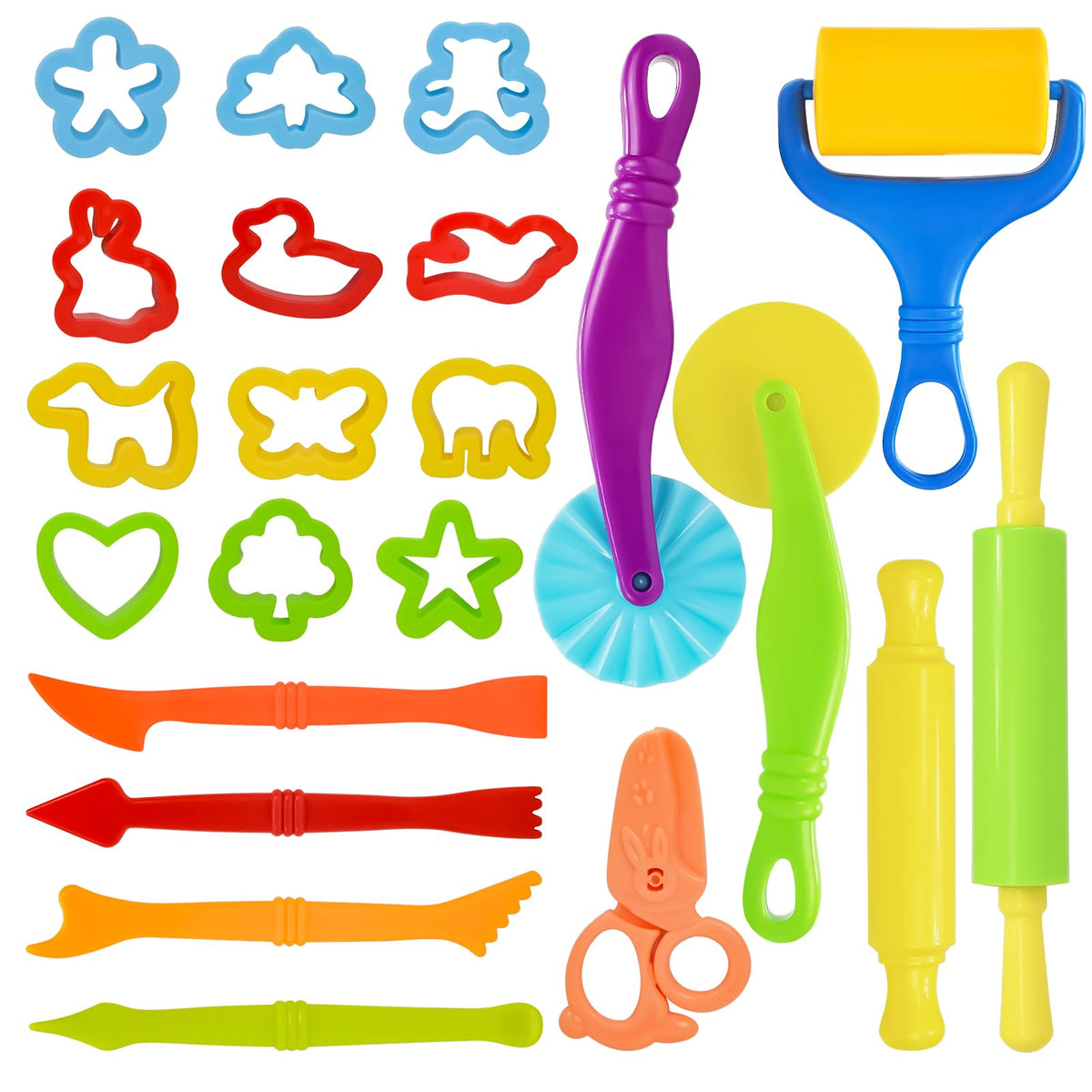 LCY WEDSHI Dough Tool Set, 9 Pcs Dough Tools Sets for Kids Ages 4-8, Dough Accessories Includes Cutters Roller, Rolling Pins, Safety Scissors, Plastic Knife, Plastic Rollers