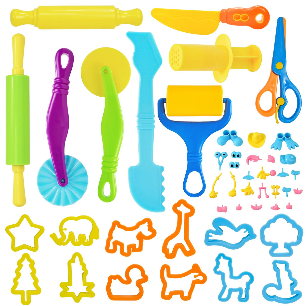 LCY WEDSHI Dough Tool Set, 9 Pcs Dough Tools Sets for Kids Ages 4-8, Dough Accessories Includes Cutters Roller, Rolling Pins, Safety Scissors, Plastic Knife, Plastic Rollers