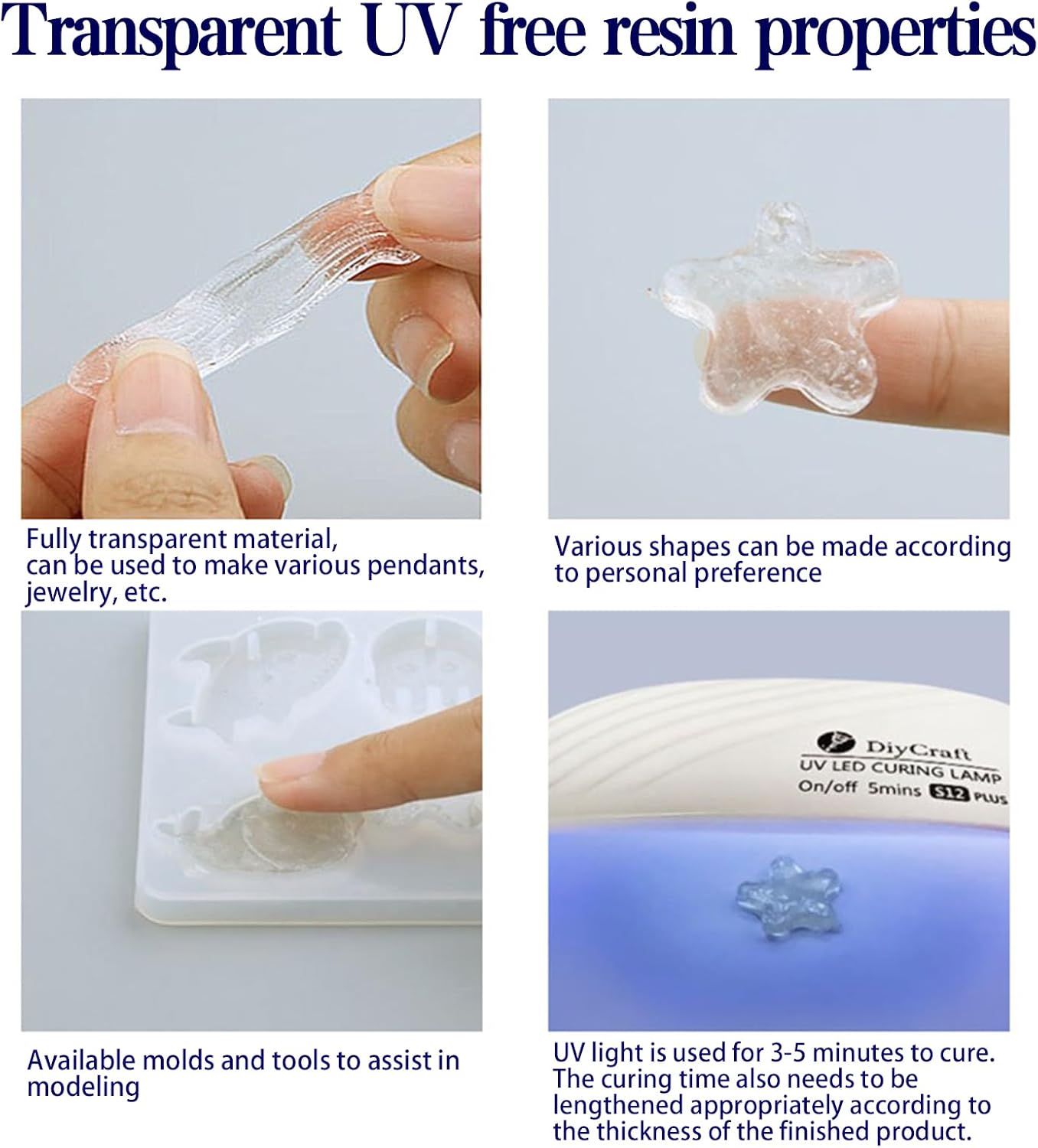 3.5 oz UV Clay Clear Polymer Resin, DIY Jewelry Making, Silicone Molds, UV Curing, Crystal Clear Casting, Miniature Art, and Handmade Resin Projects