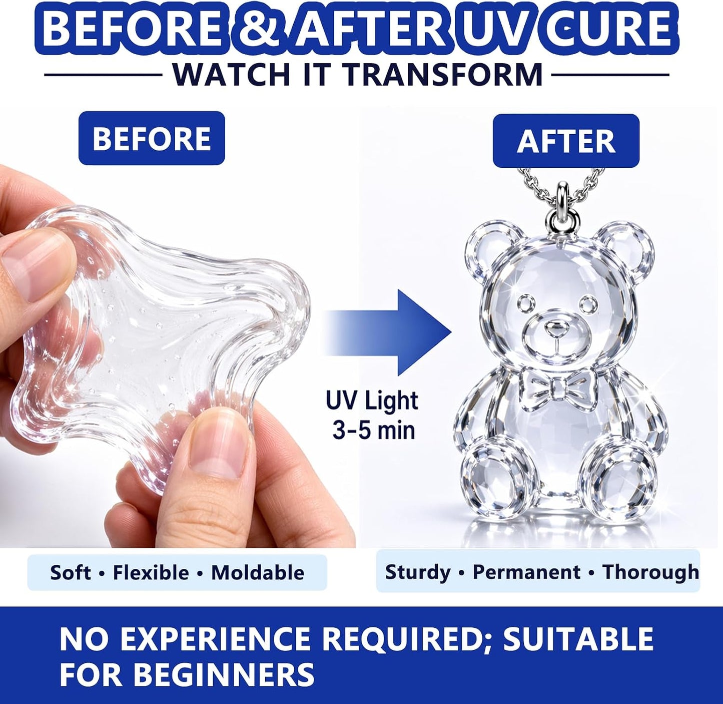 3.5 oz UV Clay Clear Polymer Resin for 3D Crafts, DIY Jewelry Making, Silicone Molds, UV Curing, Crystal Clear Casting, Miniature Art, and Handmade Resin Projects