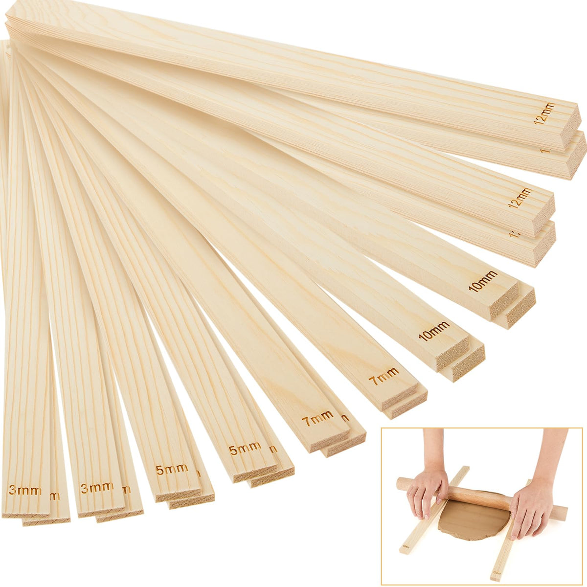 Sasylvia 10 Pcs Clay Pottery Rolling Pin Guides,5 Size,Wood Color