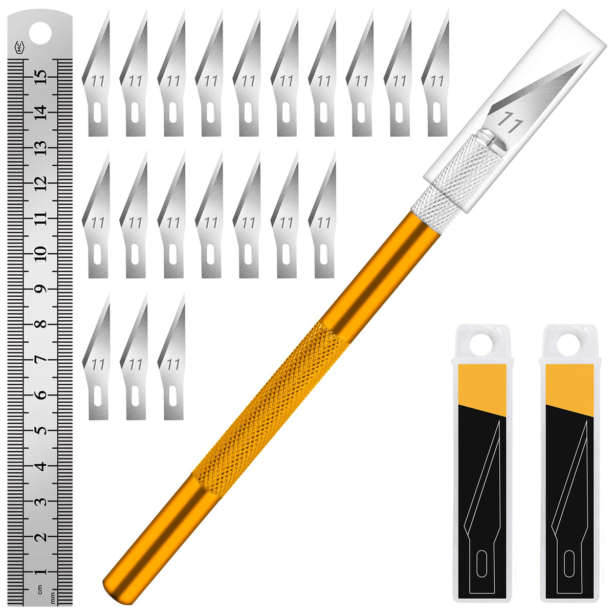 DIYSELF Craft Hobby Knife Set with 10 Extra #11 Blades, 6-Inch Metal Ruler
