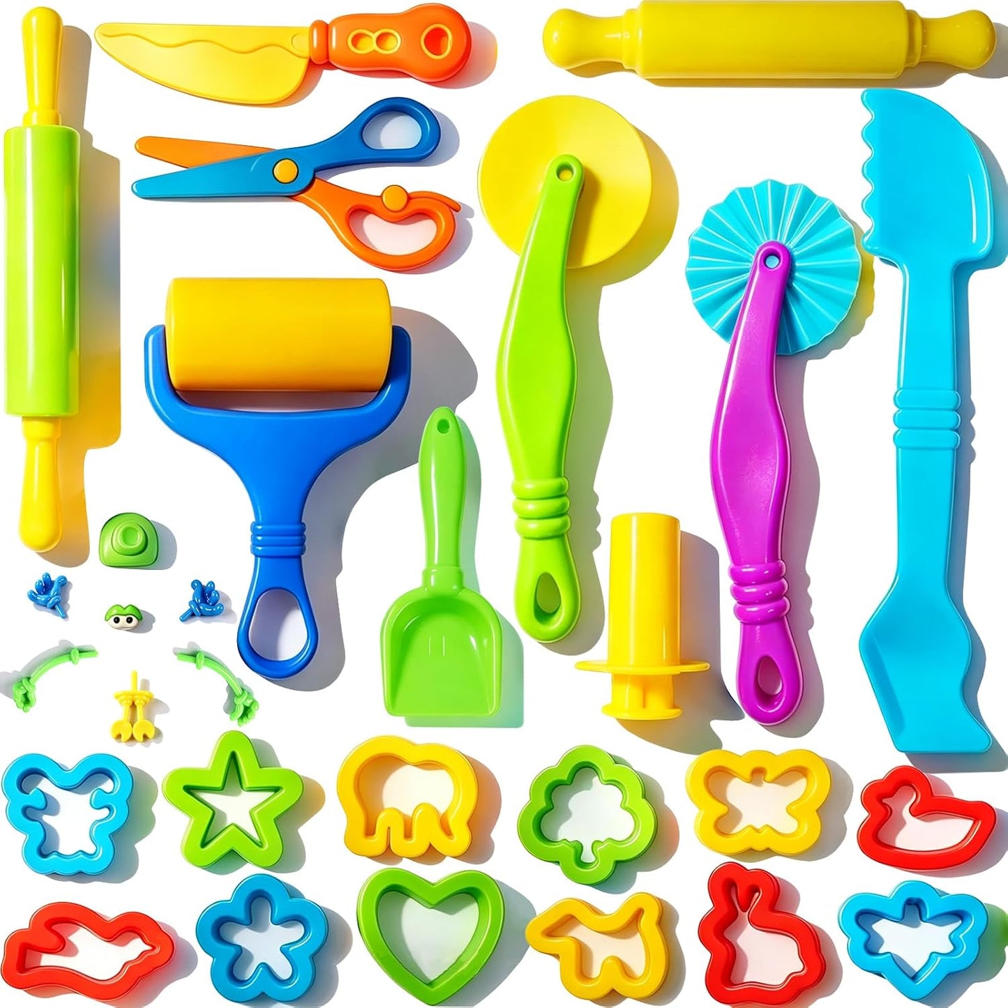 Dough and Clay Play Tools Kit for Kids, Modeling Clay Accessories for Toddlers, Animal Cutters with DIY Rollers & Safety Scissors, Dough Extruder Easy Squeeze for Kids, Ideal Home Play & Baking Set