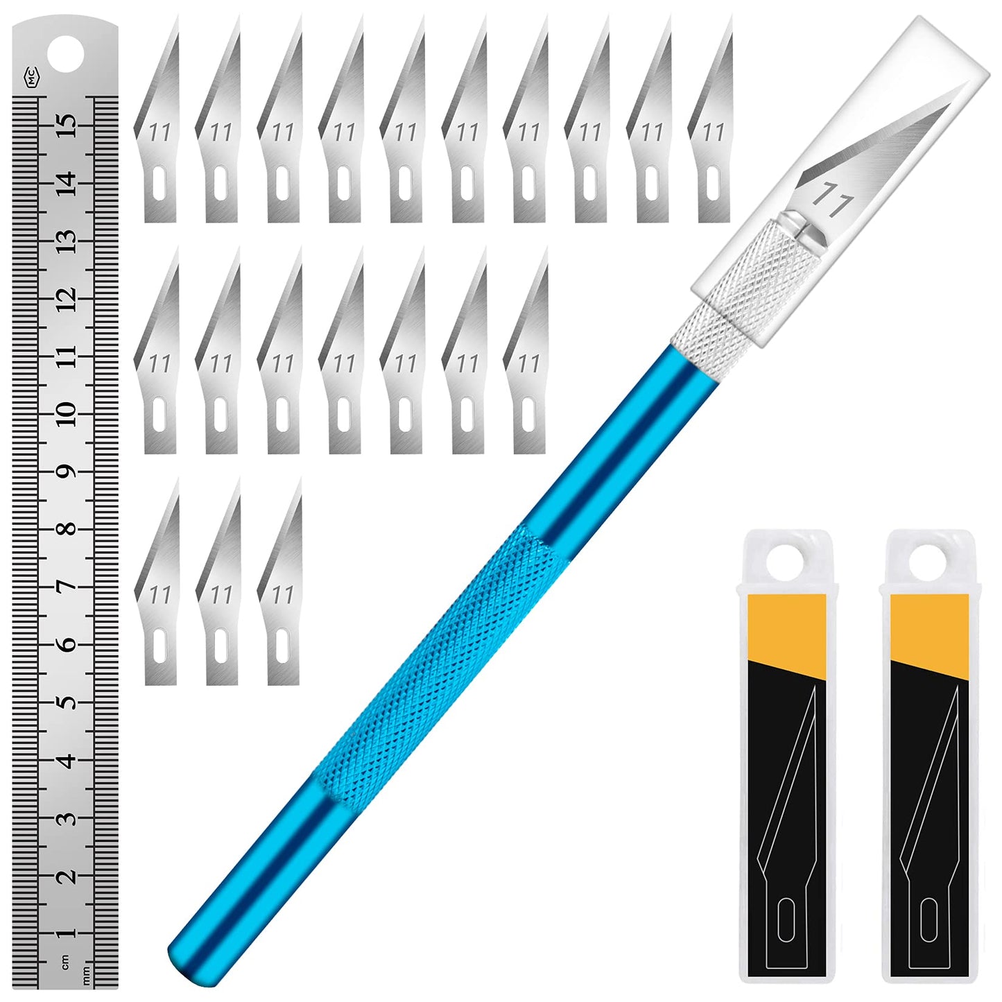 DIYSELF Craft Hobby Knife Set with 10 Extra #11 Blades, 6-Inch Metal Ruler