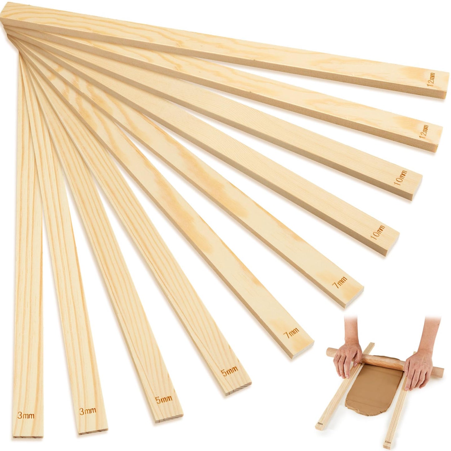 Sasylvia 10 Pcs Clay Pottery Rolling Pin Guides,5 Size,Wood Color